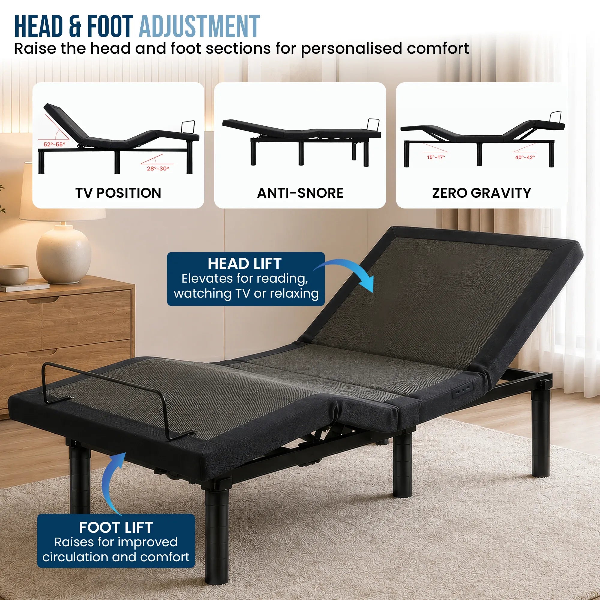 Therapedic Versa Adjustable King Single Bed Base with Massage Function