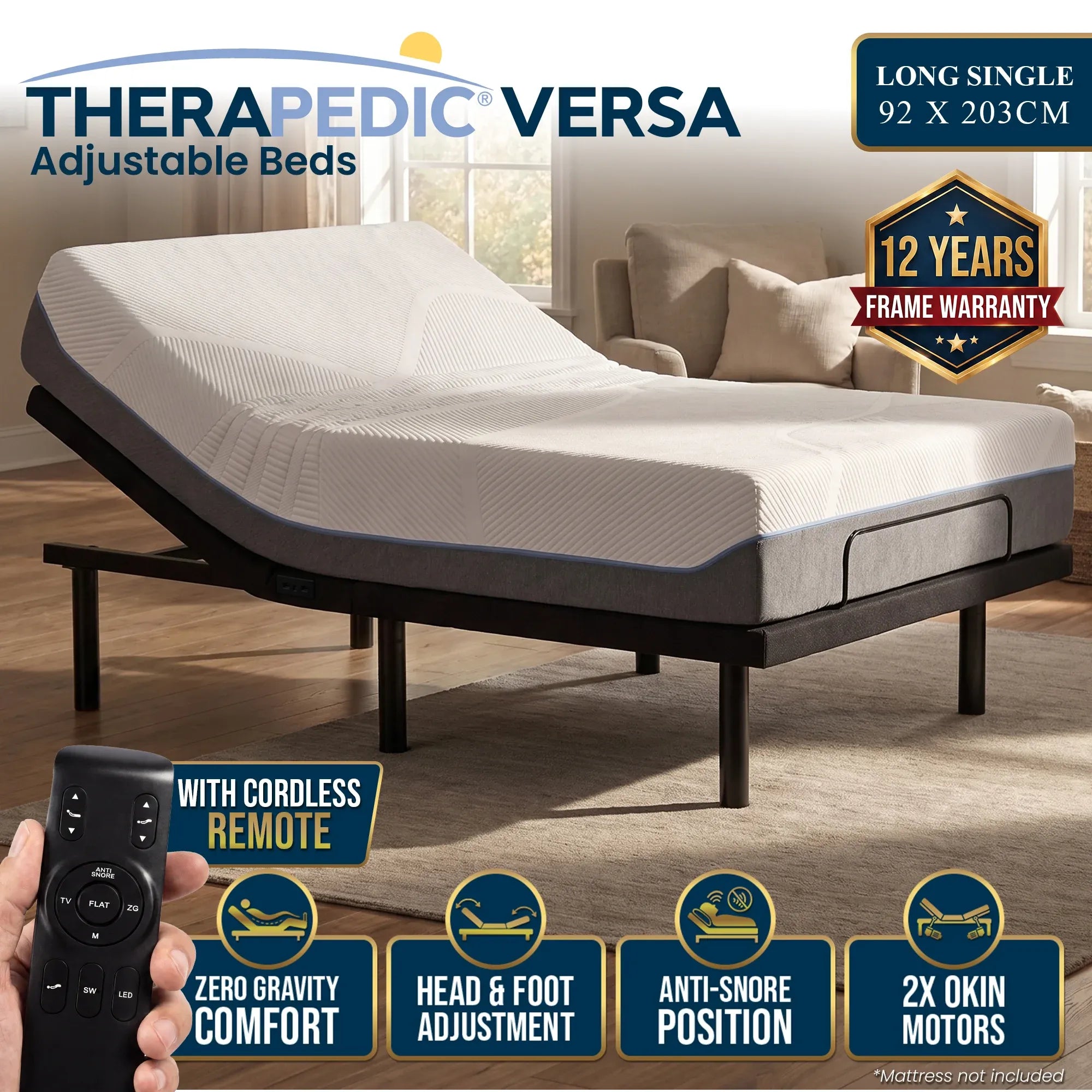 Therapedic Versa Adjustable Long Single Bed Base with Massage Function
