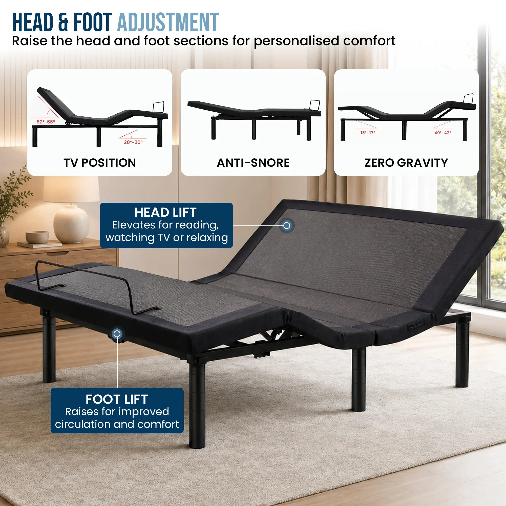 Therapedic Versa Adjustable Queen Bed Base with Massage Function