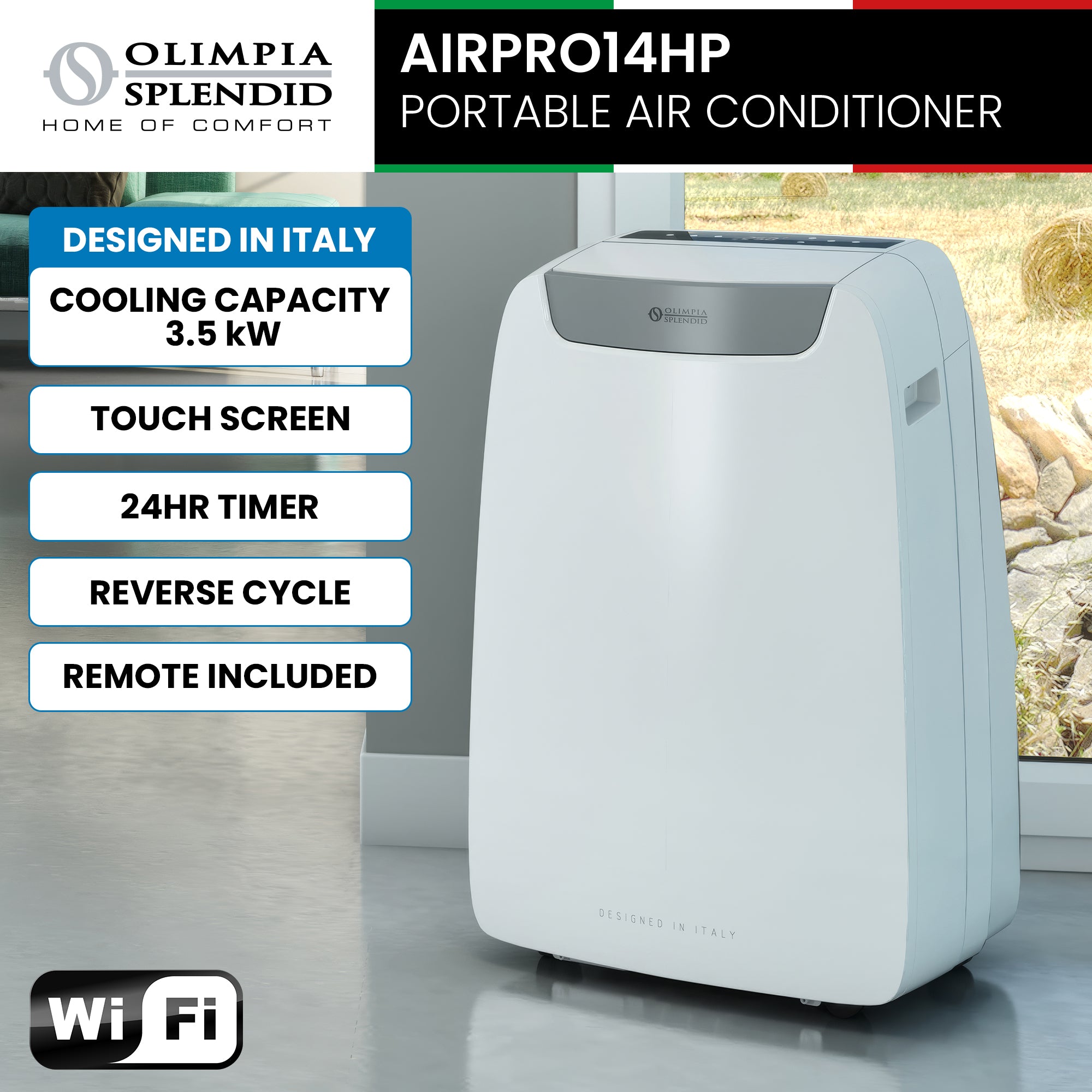 Olimpia Splendid 3.5kW Portable Air Conditioner with Wifi & Remote AIRPRO14HP