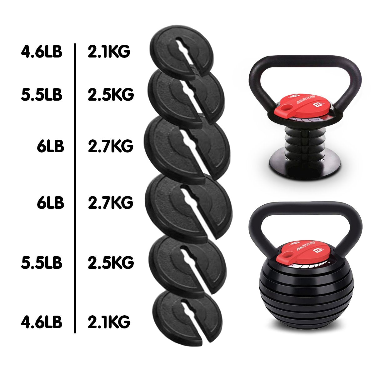 18kg Adjustable Kettlebell Quick-Lock Durable Design Powertrain