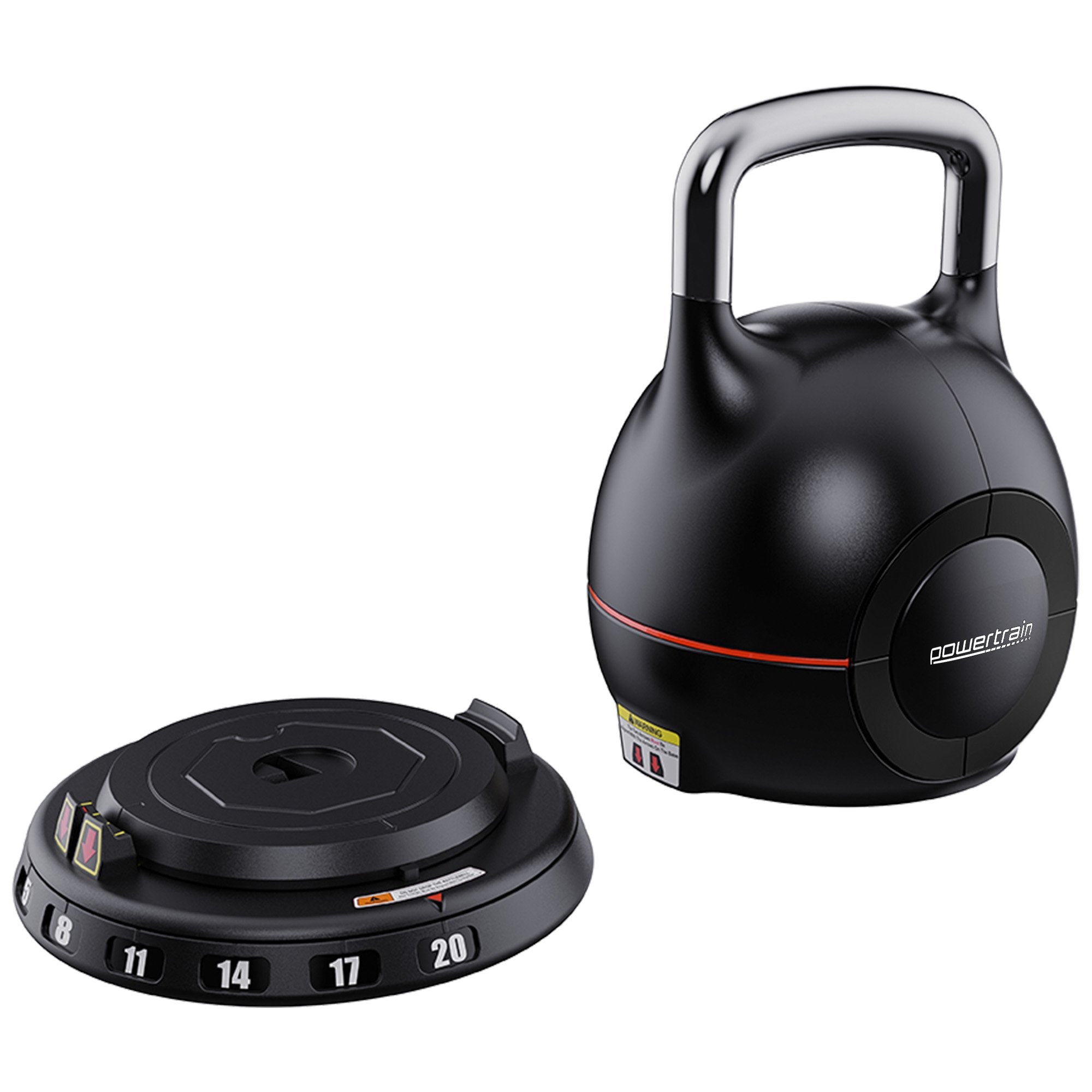 Powertrain Adjustable Kettlebell 20kg 7 in 1 Weight Selection Set w/Quick One Hand Adjustment Secure Locking System