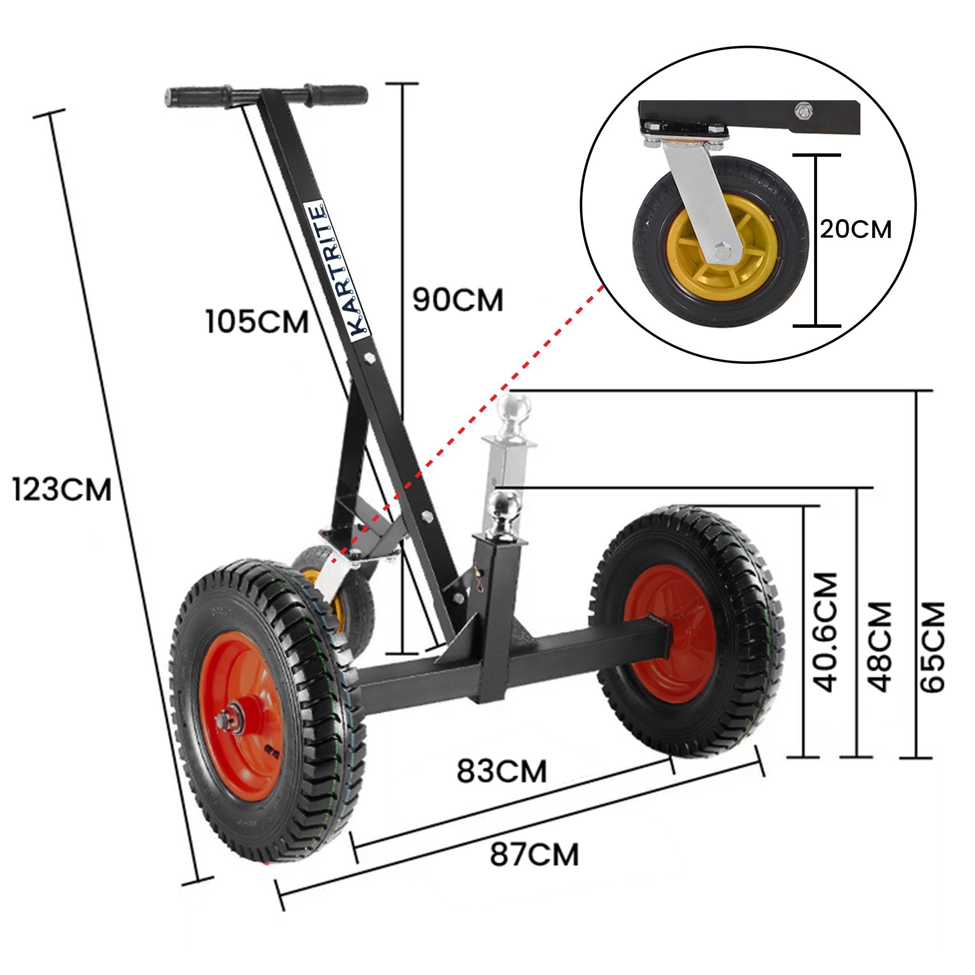 Kartrite 3-Wheel Adjustable Trailer Dolly Heavy Duty Caravan Mover 1000 lbs Tongue Capacity Durable Transport Solution