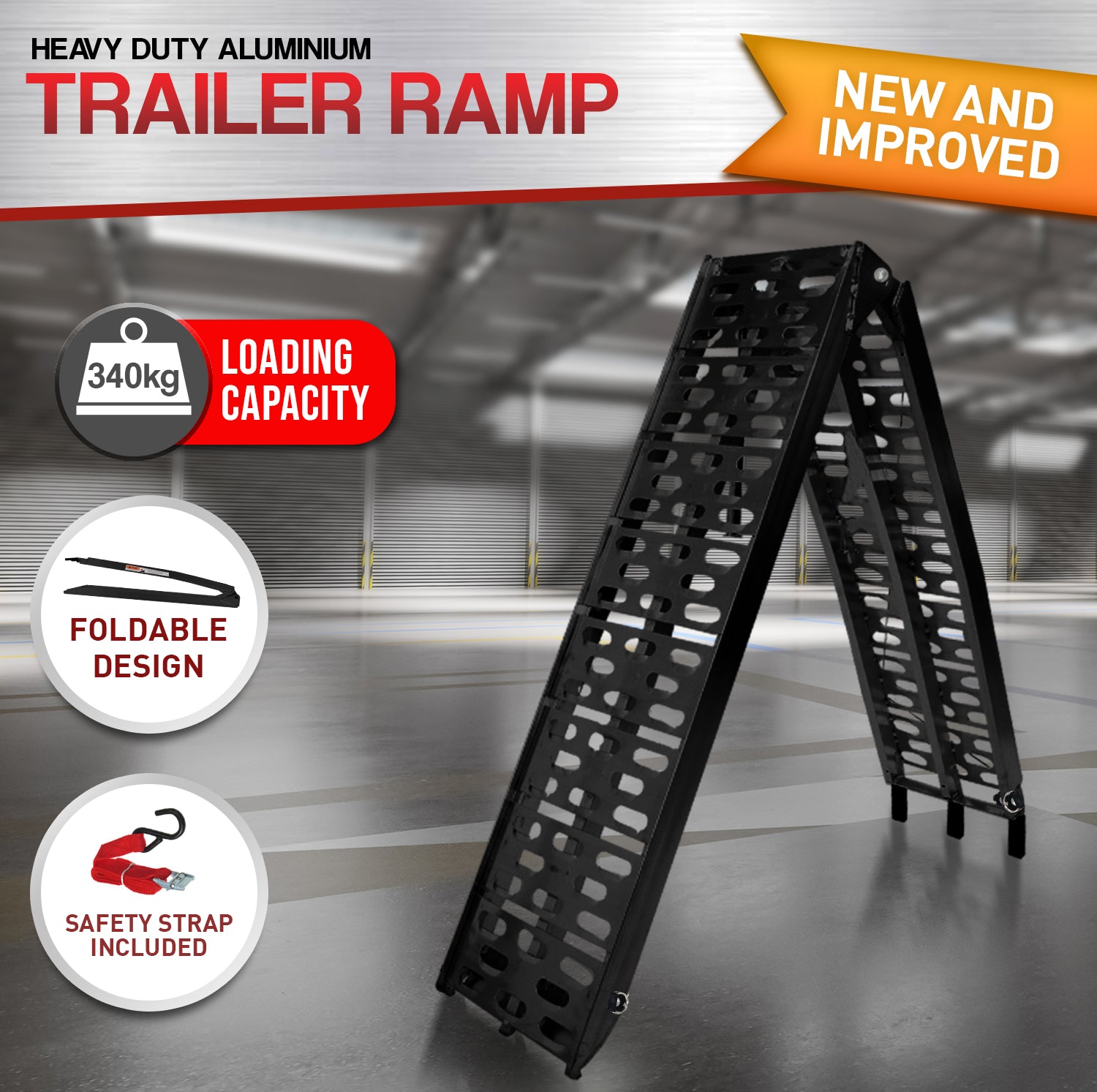 340kg Capacity Foldable Aluminium ATV Loading Ramp - Rigg