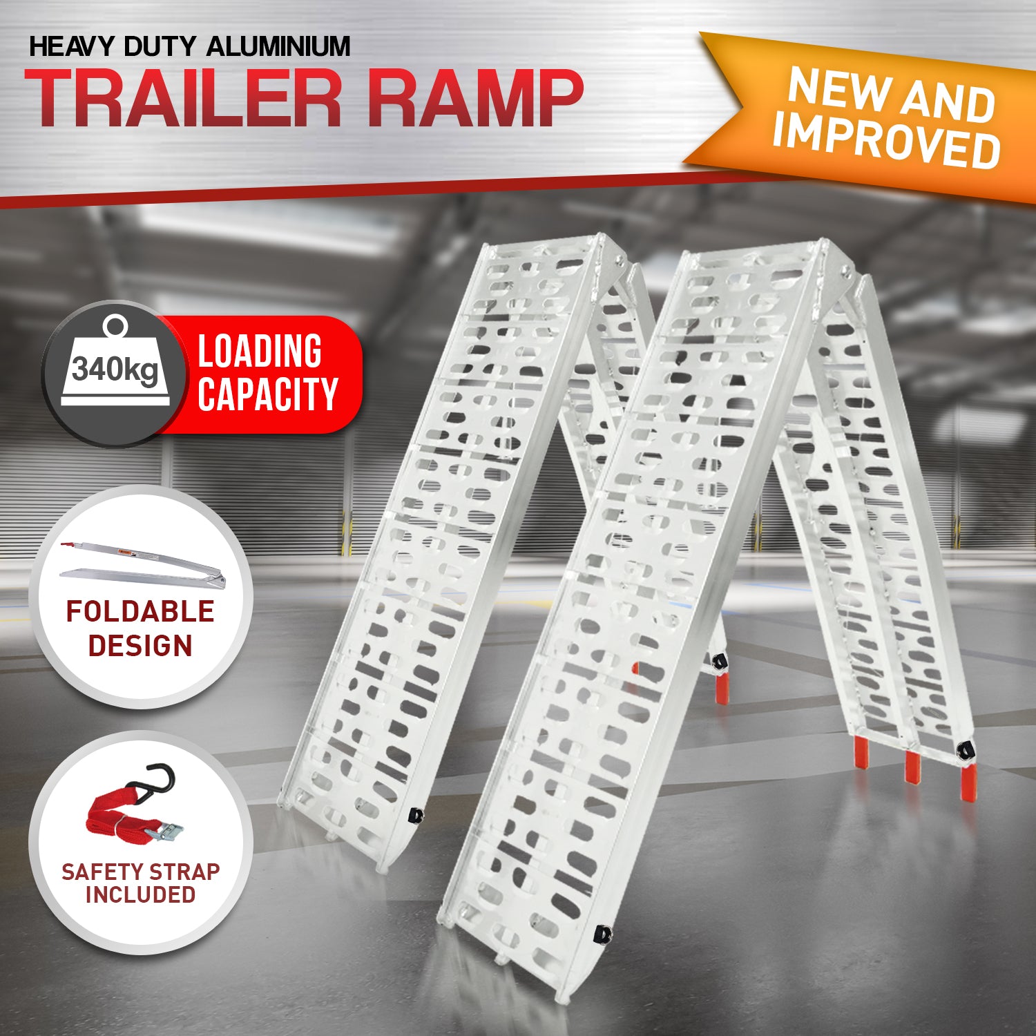 Heavy-Duty Foldable ATV Loading Ramps, 340kg Capacity