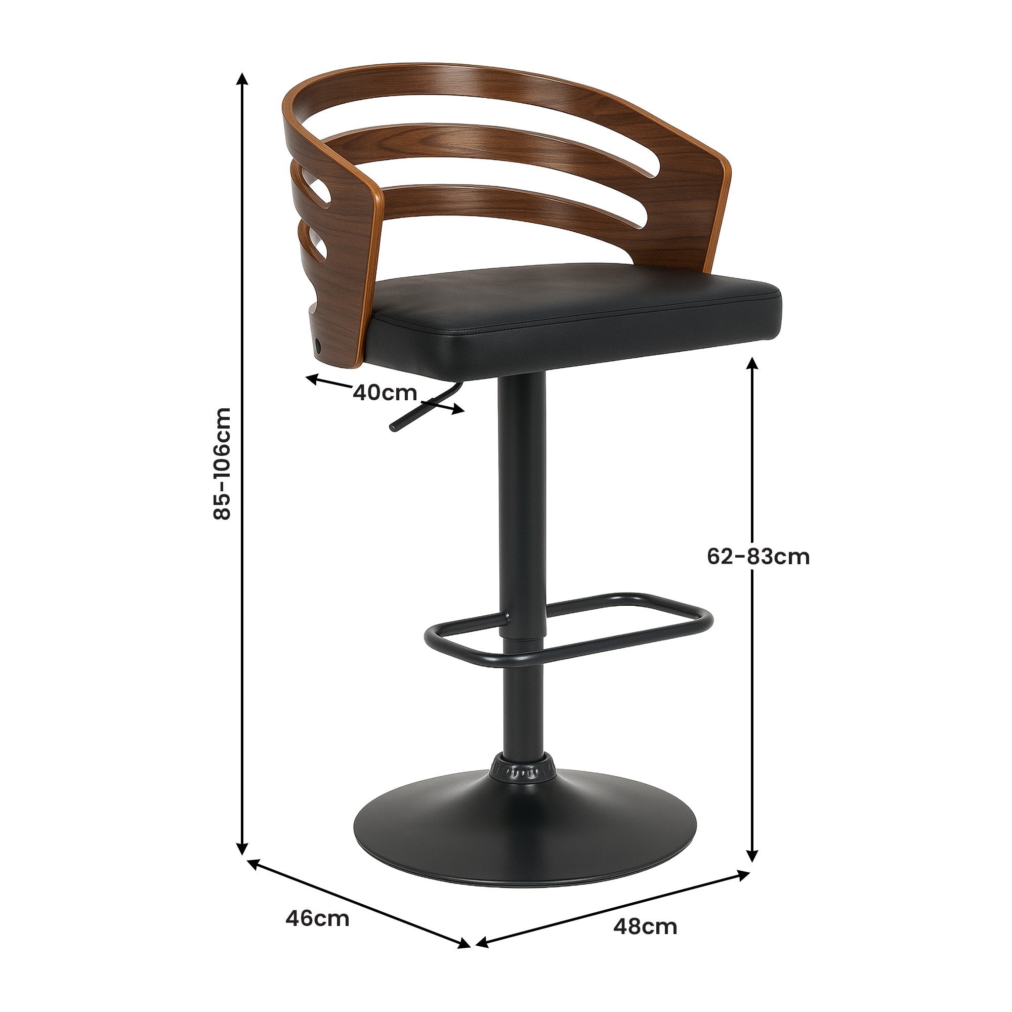 Sarantino Bentwood Barstool Leather Seat Walnut Metal Base
