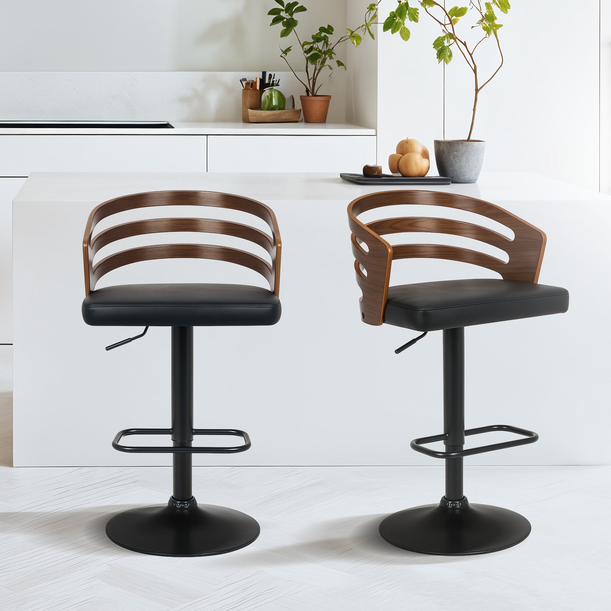Sarantino Bentwood Barstool Leather Seat Walnut Metal Base