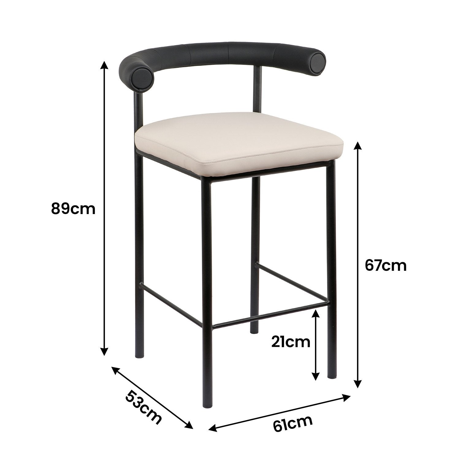 High-Density Foam PU Leather Bar Stool, Iron Frame - Sarantino