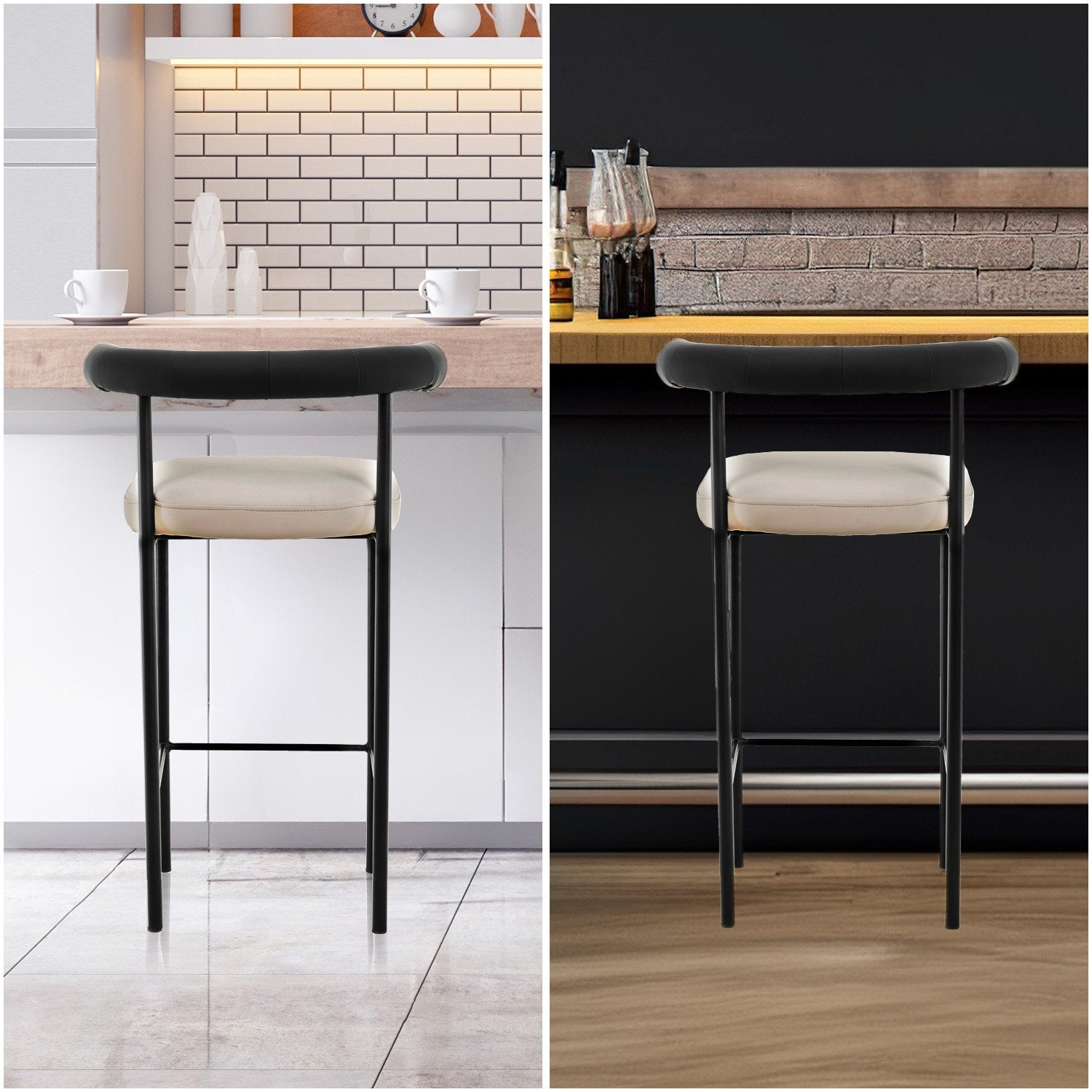 High-Density Foam PU Leather Bar Stool, Iron Frame - Sarantino