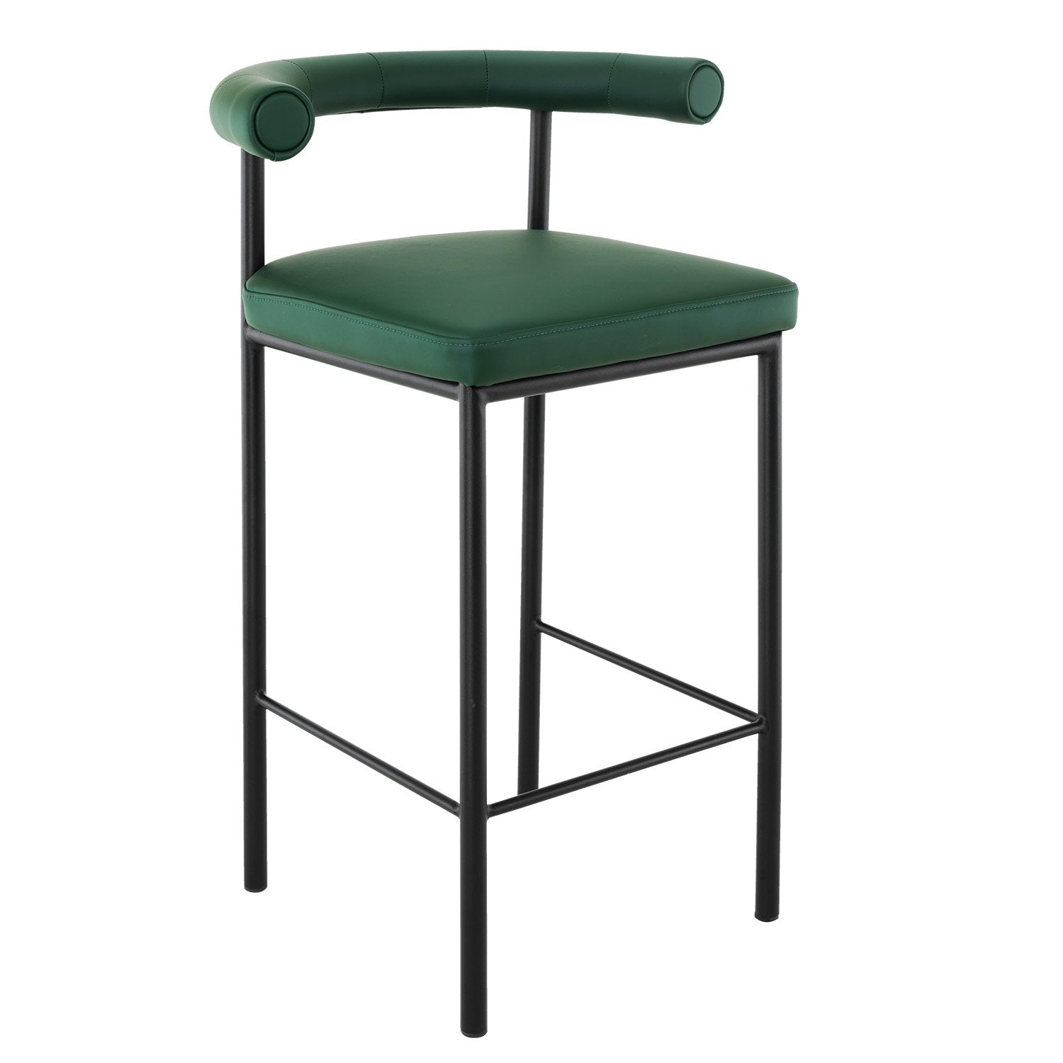 Green PU Leather Bar Stool, High-Density Foam, Iron Frame