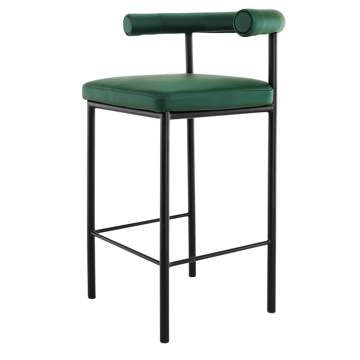 Green PU Leather Bar Stool, High-Density Foam, Iron Frame