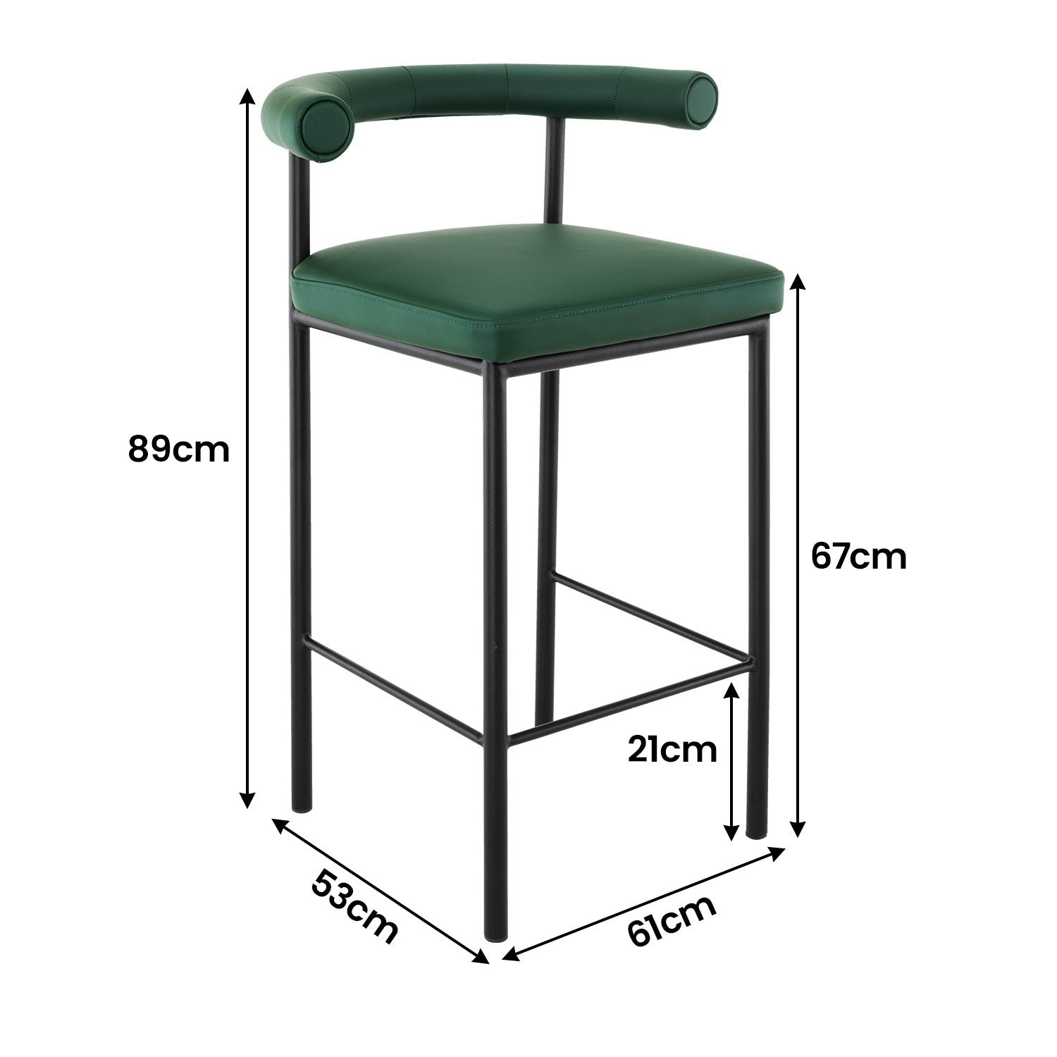 Green PU Leather Bar Stool, High-Density Foam, Iron Frame