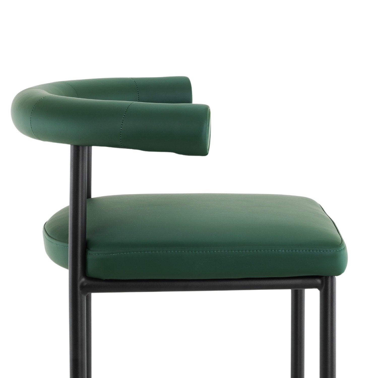 Green PU Leather Bar Stool, High-Density Foam, Iron Frame