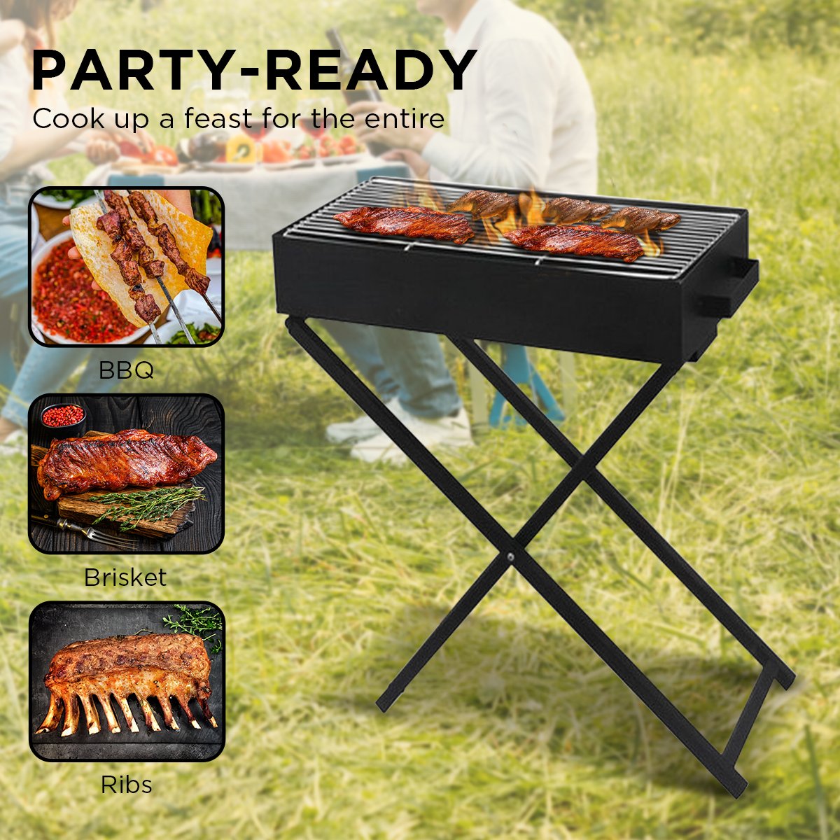 Portable Charcoal BBQ Grill - Foldable, Adjustable Height - Wallaroo