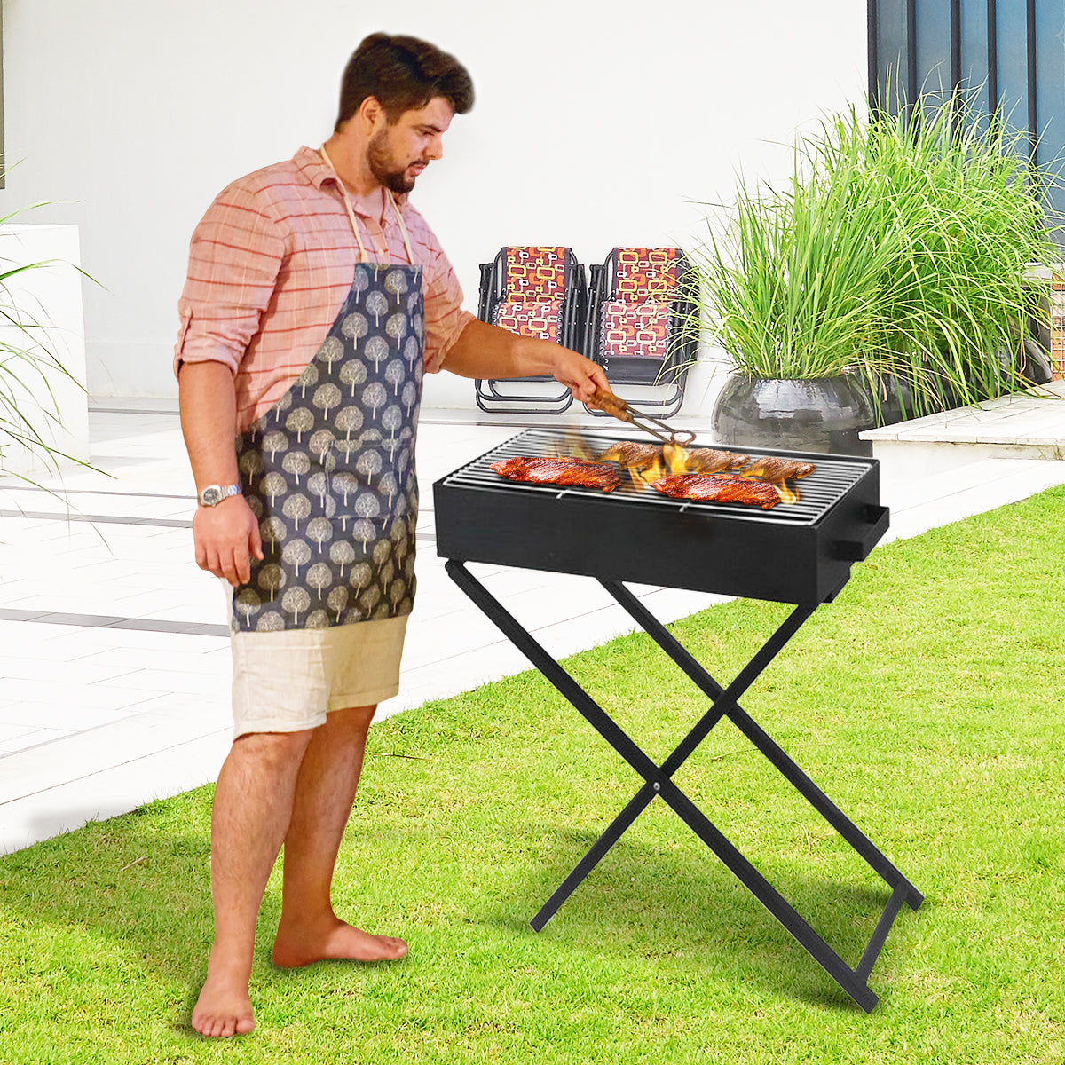 Portable Charcoal BBQ Grill - Foldable, Adjustable Height - Wallaroo