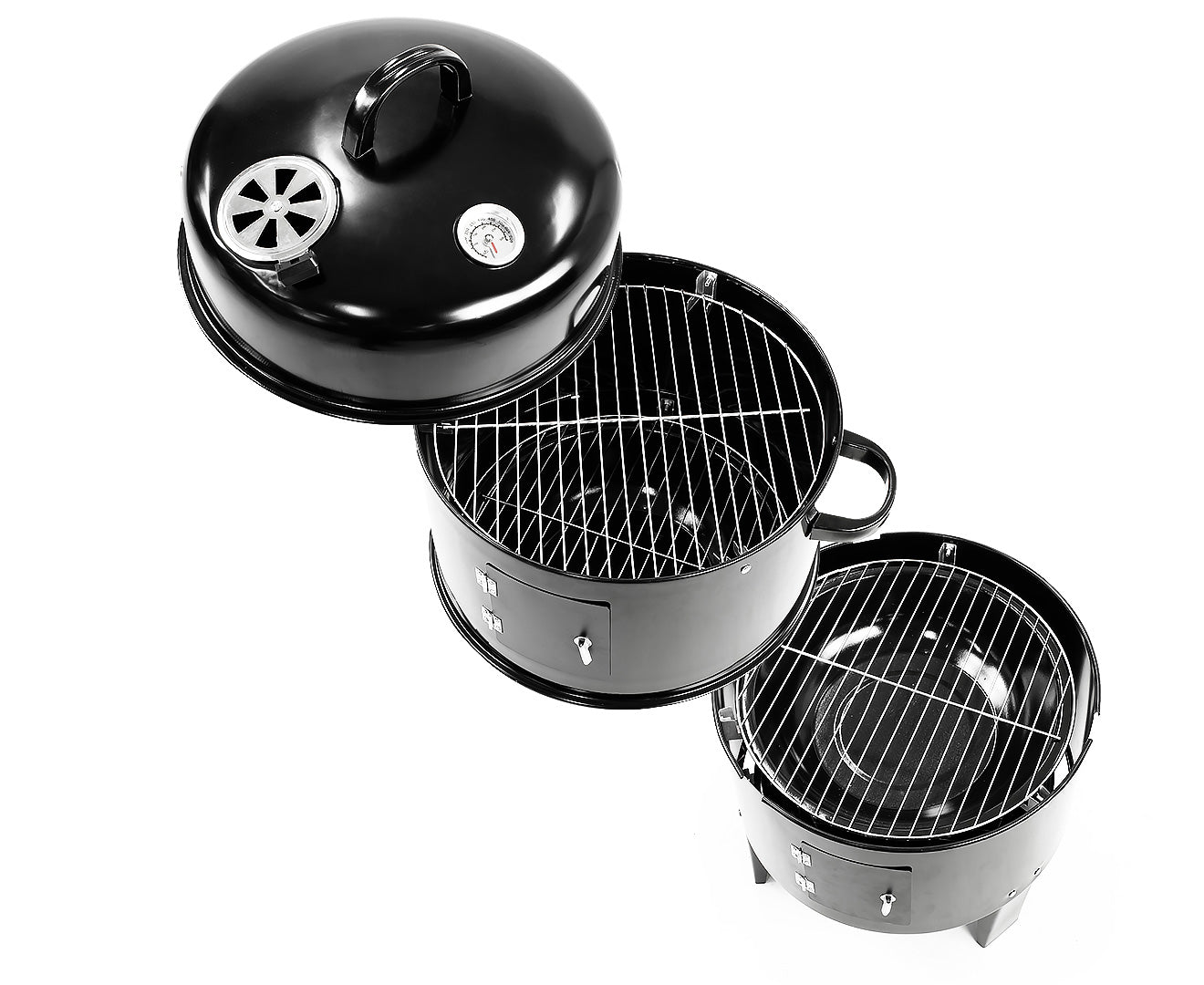 3-in-1 Charcoal BBQ Smoker with Temp Gauge, Portable