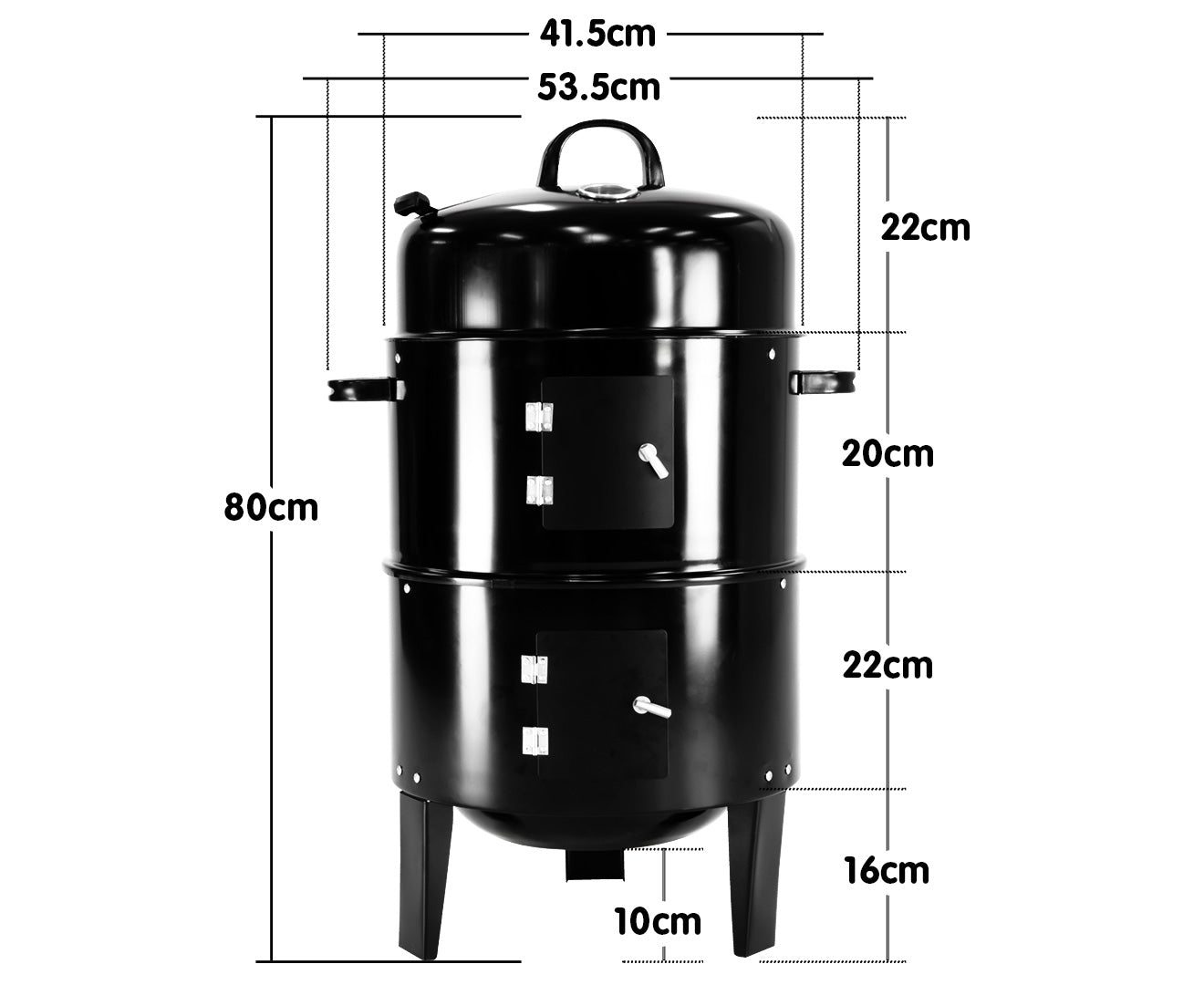 3-in-1 Charcoal BBQ Smoker with Temp Gauge, Portable