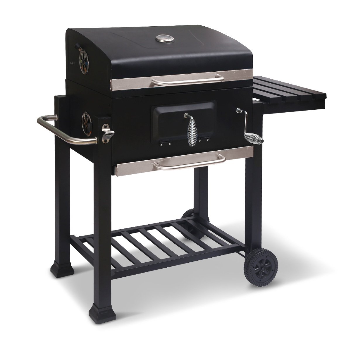 Heavy-Duty Steel Outdoor BBQ Grill w/Side Table & Vents