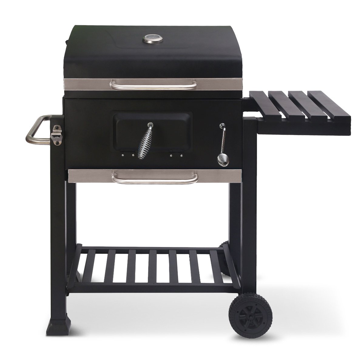 Heavy-Duty Steel Outdoor BBQ Grill w/Side Table & Vents