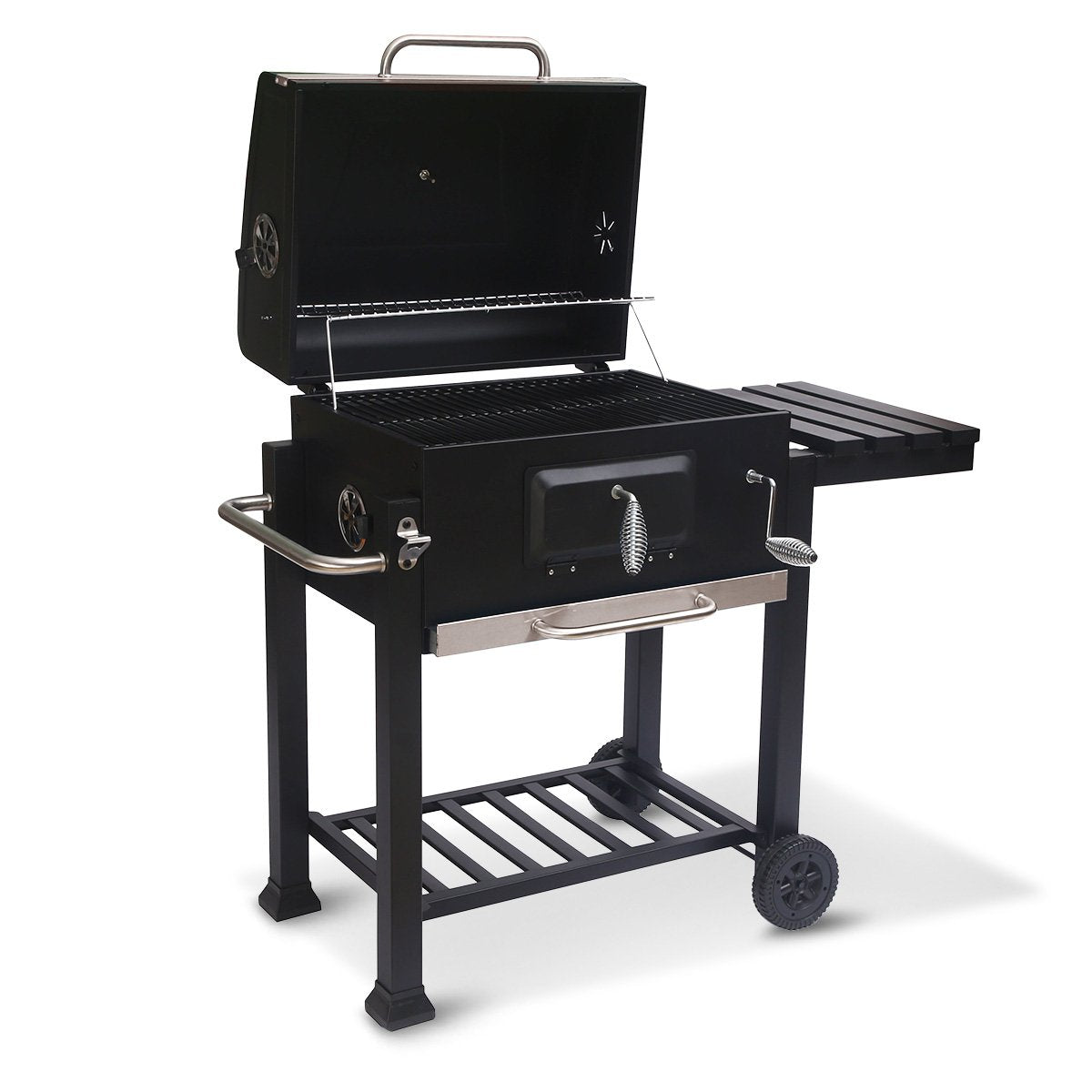 Heavy-Duty Steel Outdoor BBQ Grill w/Side Table & Vents