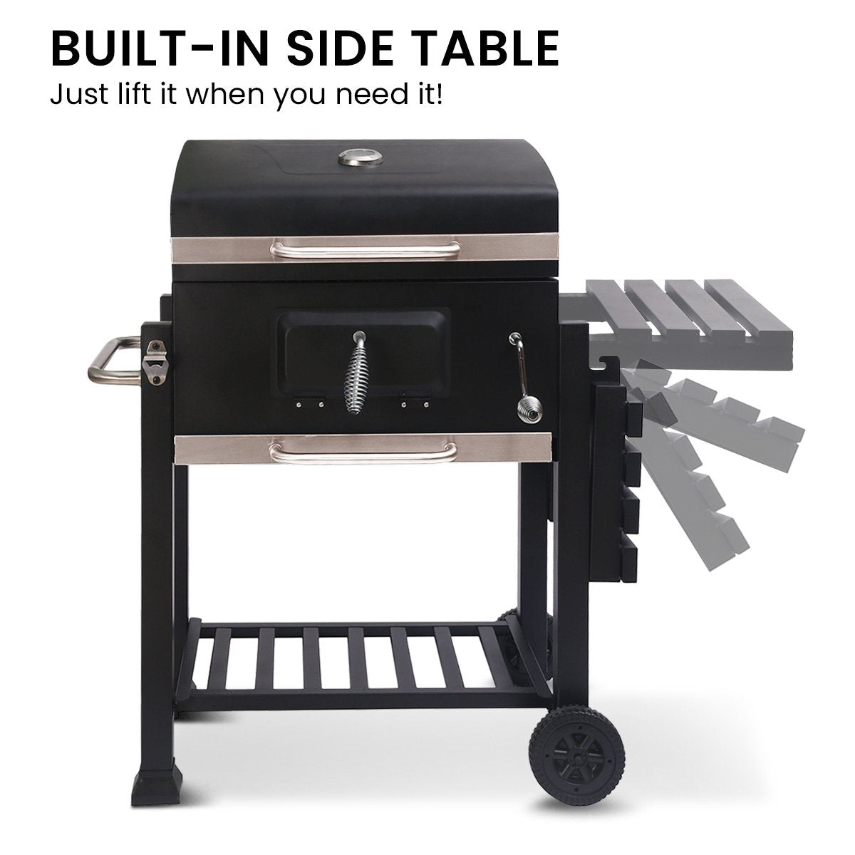 Heavy-Duty Steel Outdoor BBQ Grill w/Side Table & Vents