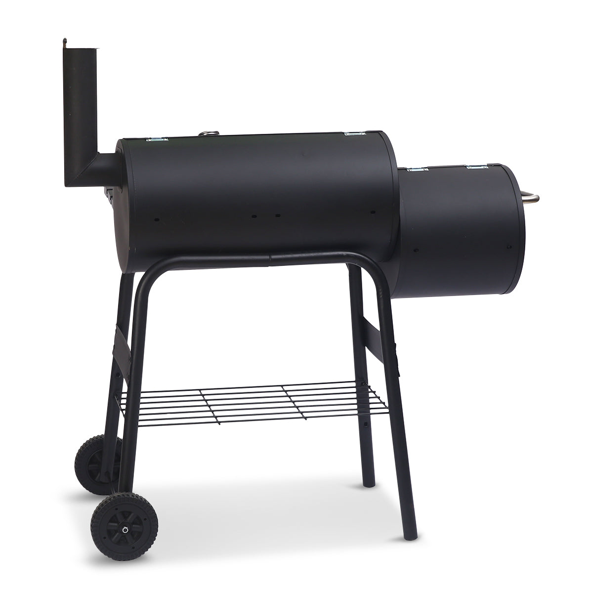 2-in-1 Steel BBQ Grill with Offset Smoker, Thermometer, Storage