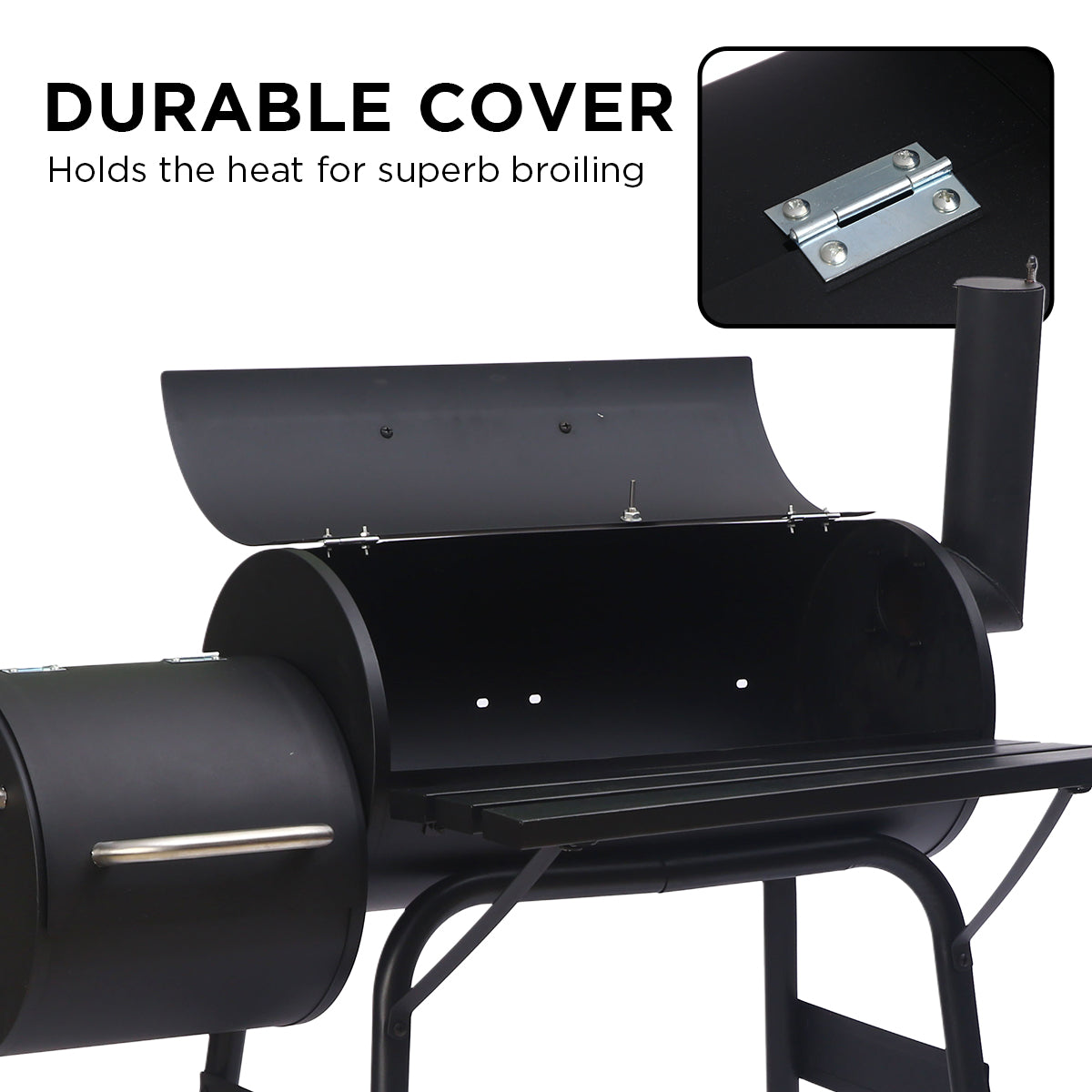 2-in-1 Steel BBQ Grill with Offset Smoker, Thermometer, Storage