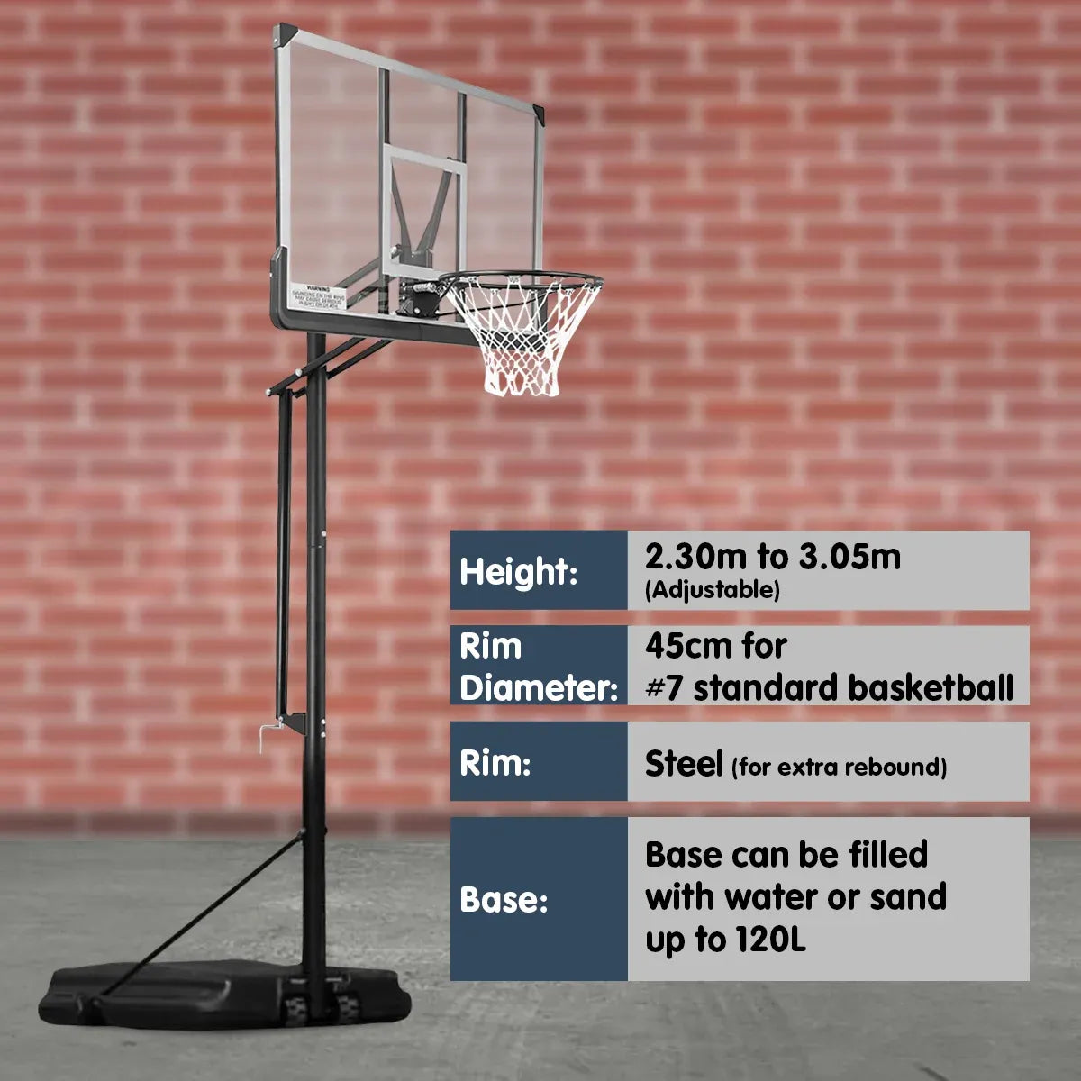 Kahuna 50 Portable Basketball Hoop System Height Adjustable 3.05m Fibreglass Backboard Outdoor Stand Kids Adults