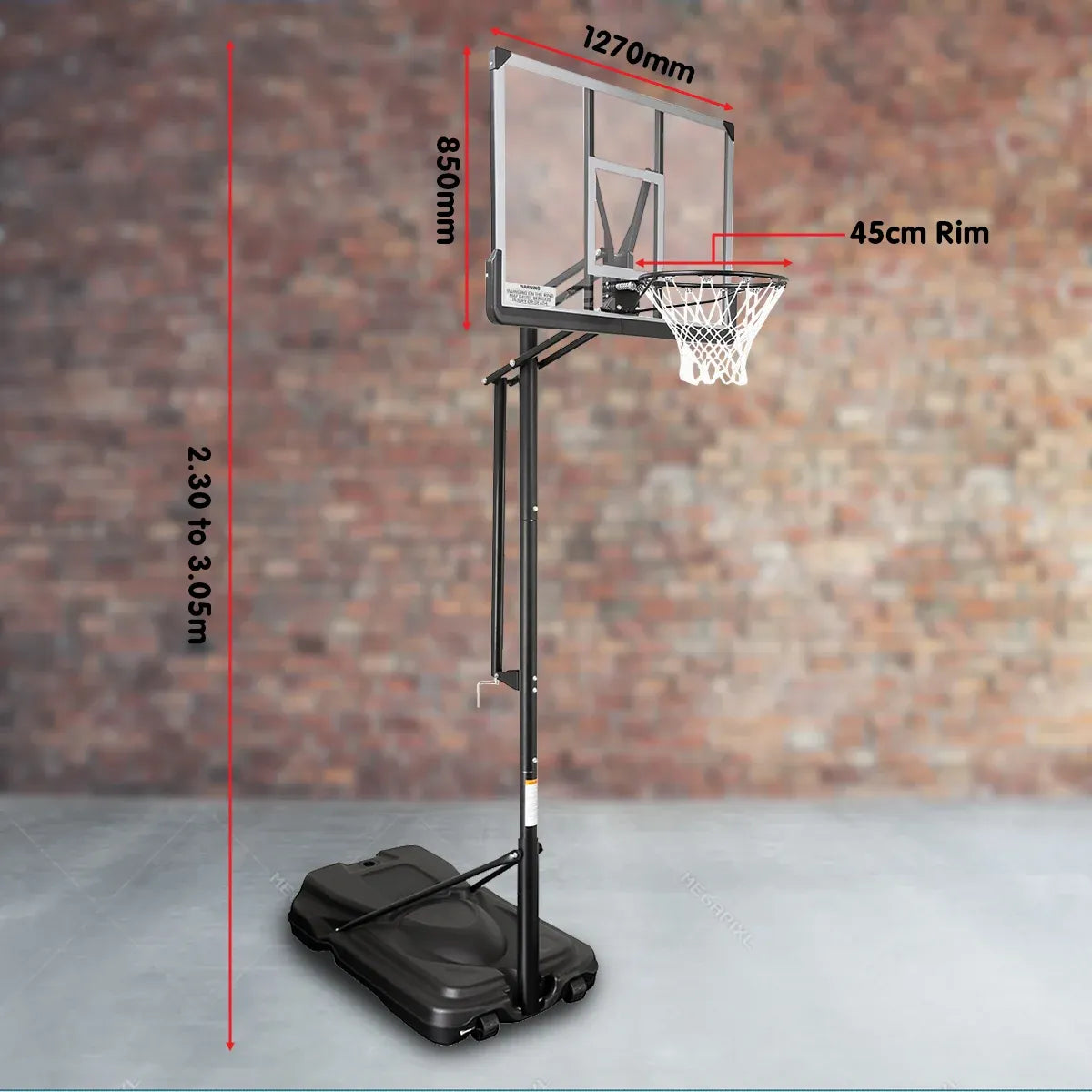 Kahuna 50 Portable Basketball Hoop System Height Adjustable 3.05m Fibreglass Backboard Outdoor Stand Kids Adults