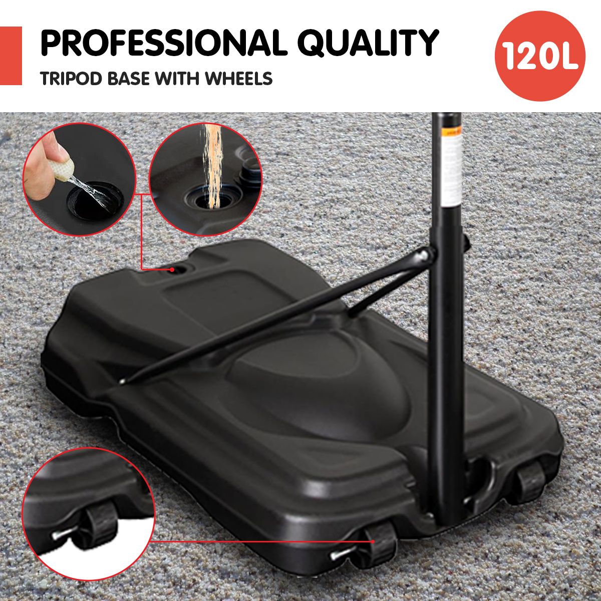 Kahuna 50 Portable Basketball Hoop System Height Adjustable 3.05m Fibreglass Backboard Outdoor Stand Kids Adults