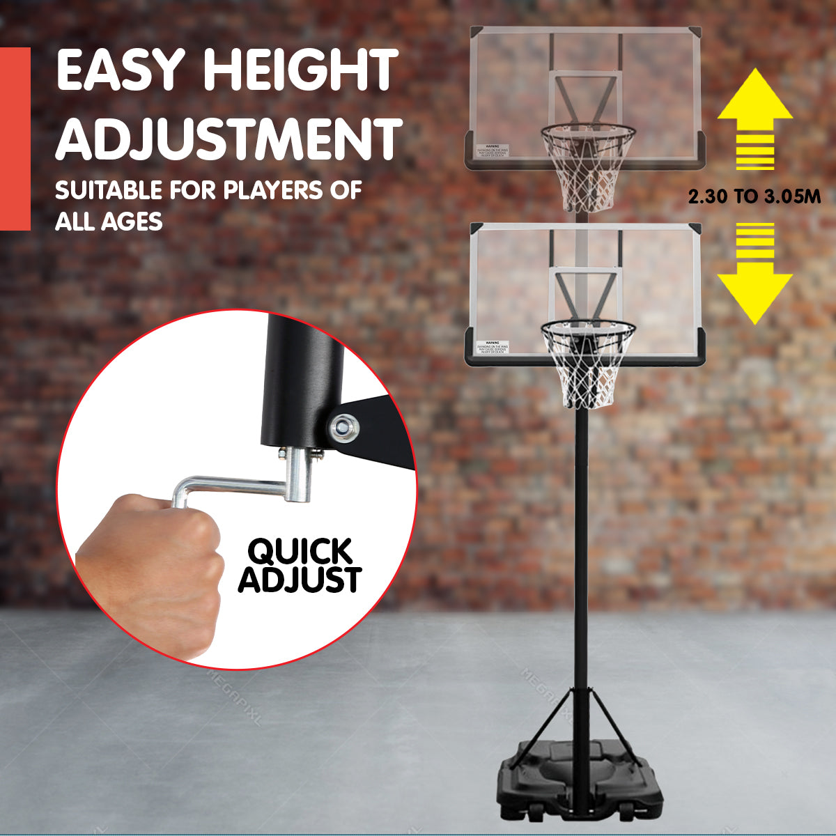 Height Adjustable Portable Basketball Hoop 50in Fiberglass Backboard Kahuna