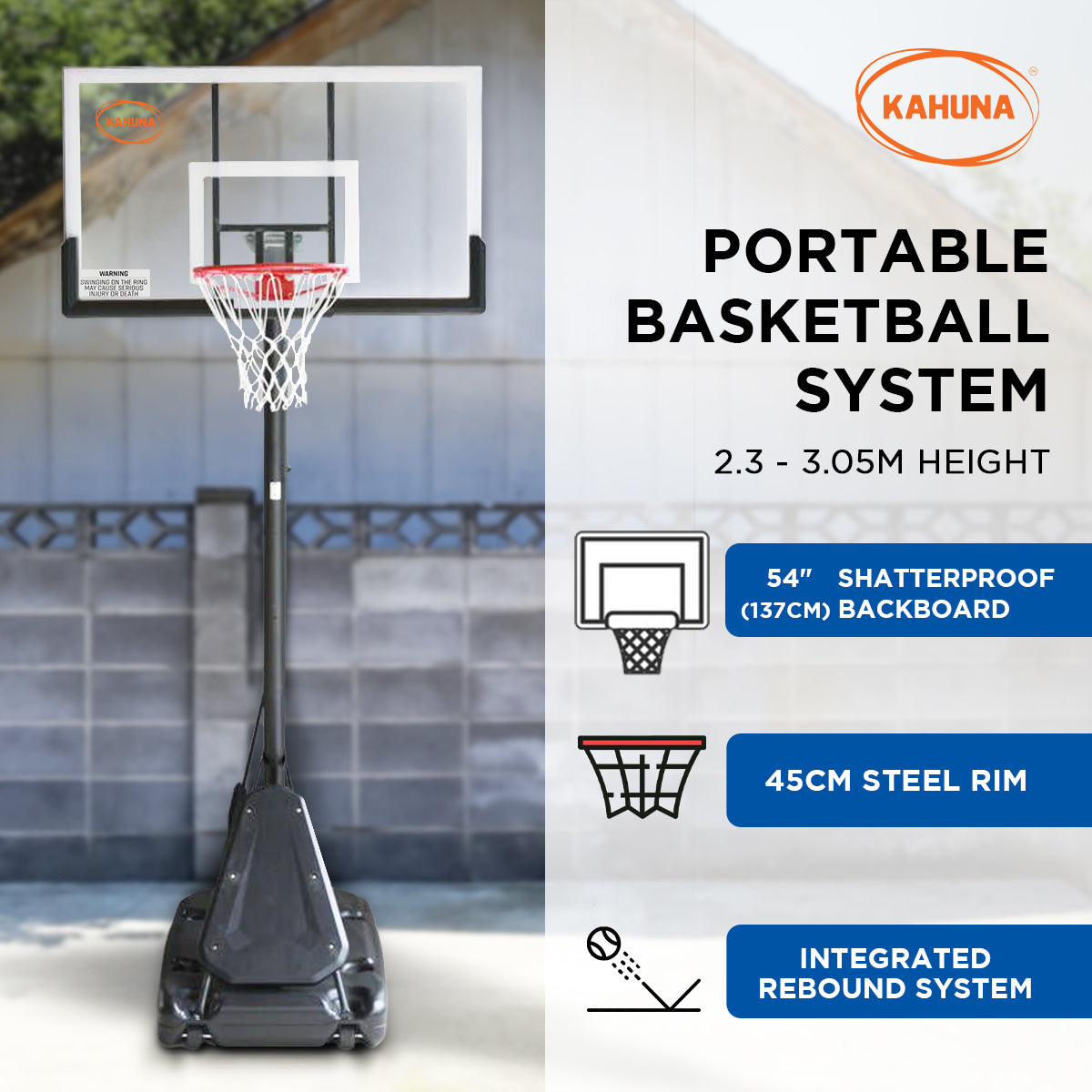 Height Adjustable Basketball Hoop with Heavy-Duty Rim - Kahuna