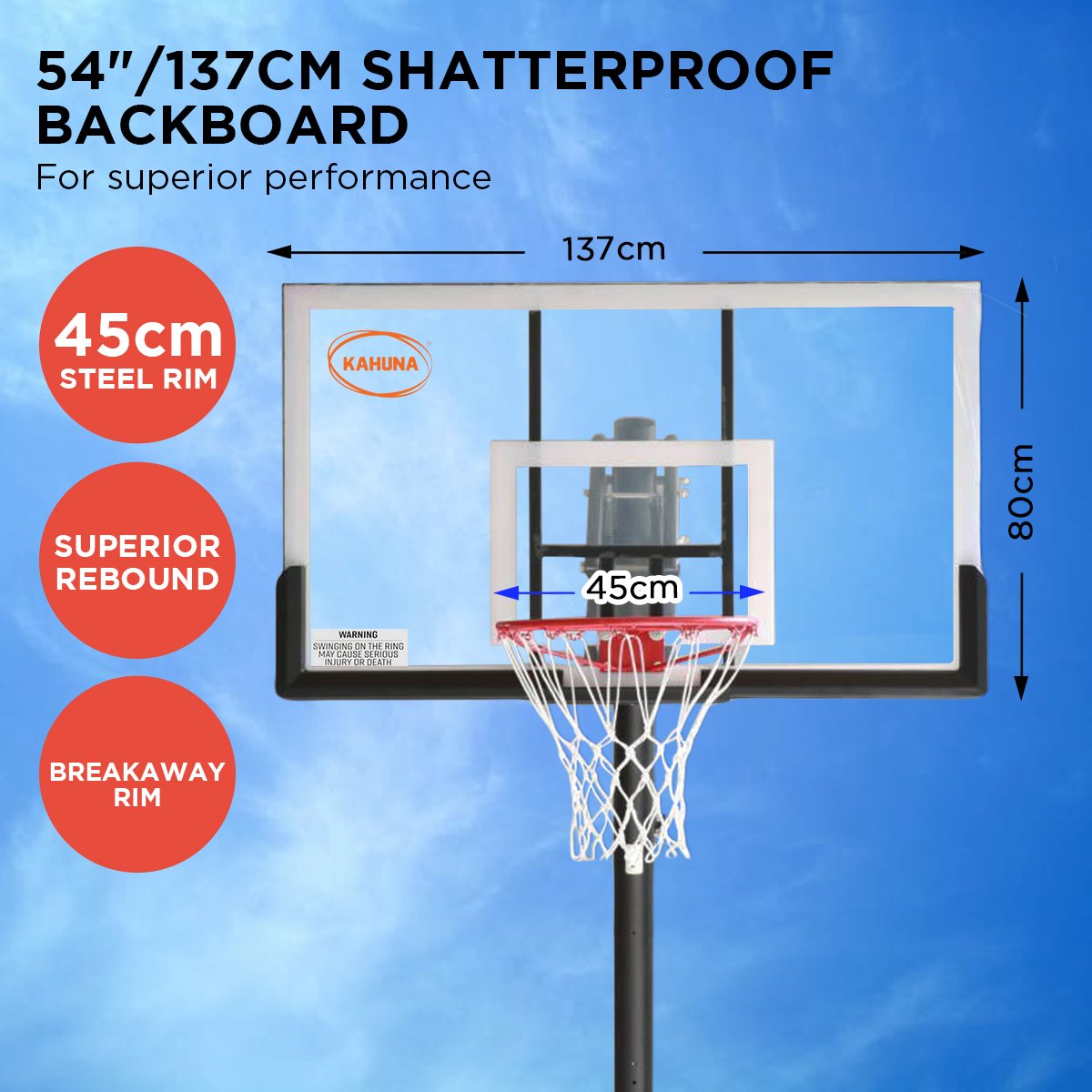 Height Adjustable Basketball Hoop with Heavy-Duty Rim - Kahuna