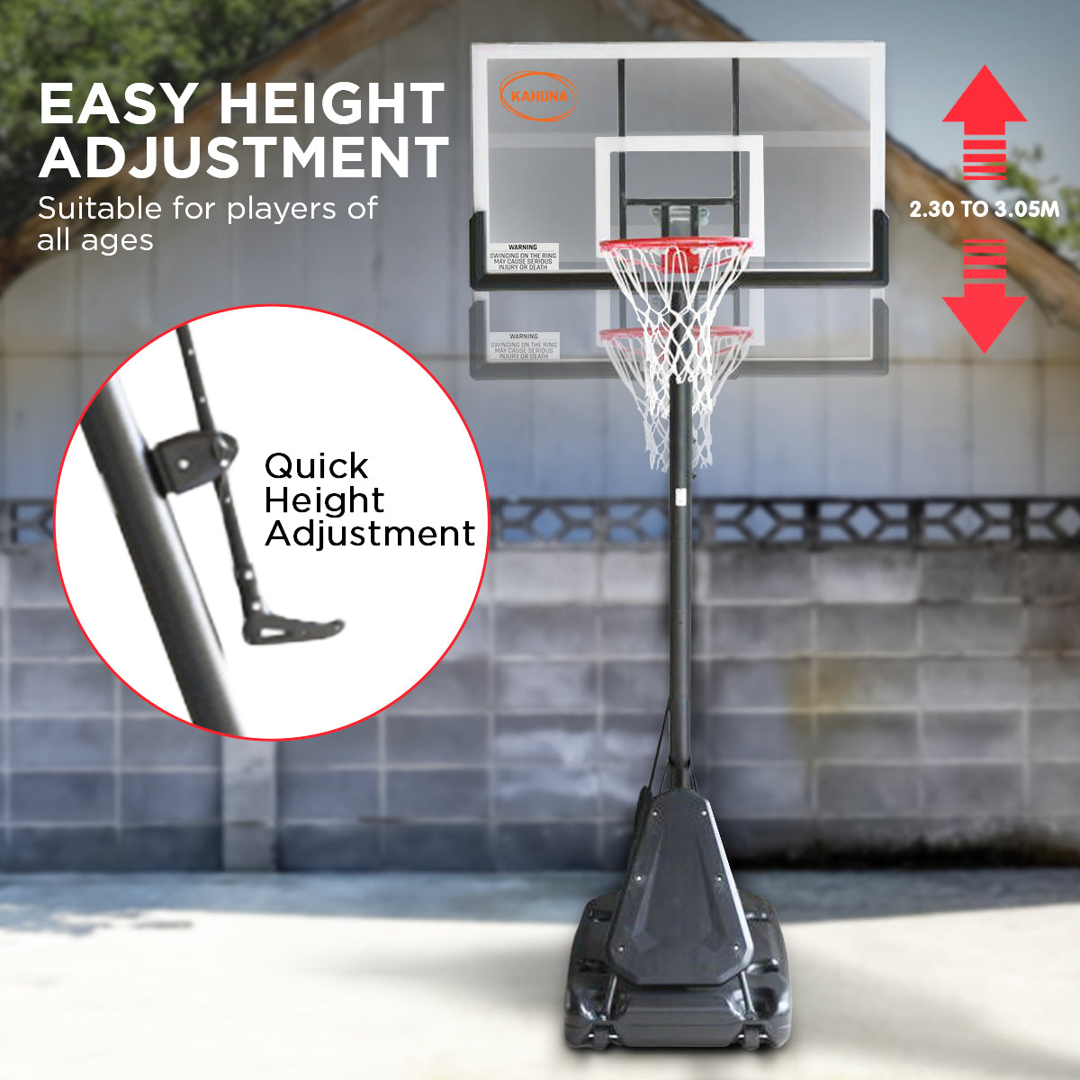 Height Adjustable Basketball Hoop with Heavy-Duty Rim - Kahuna