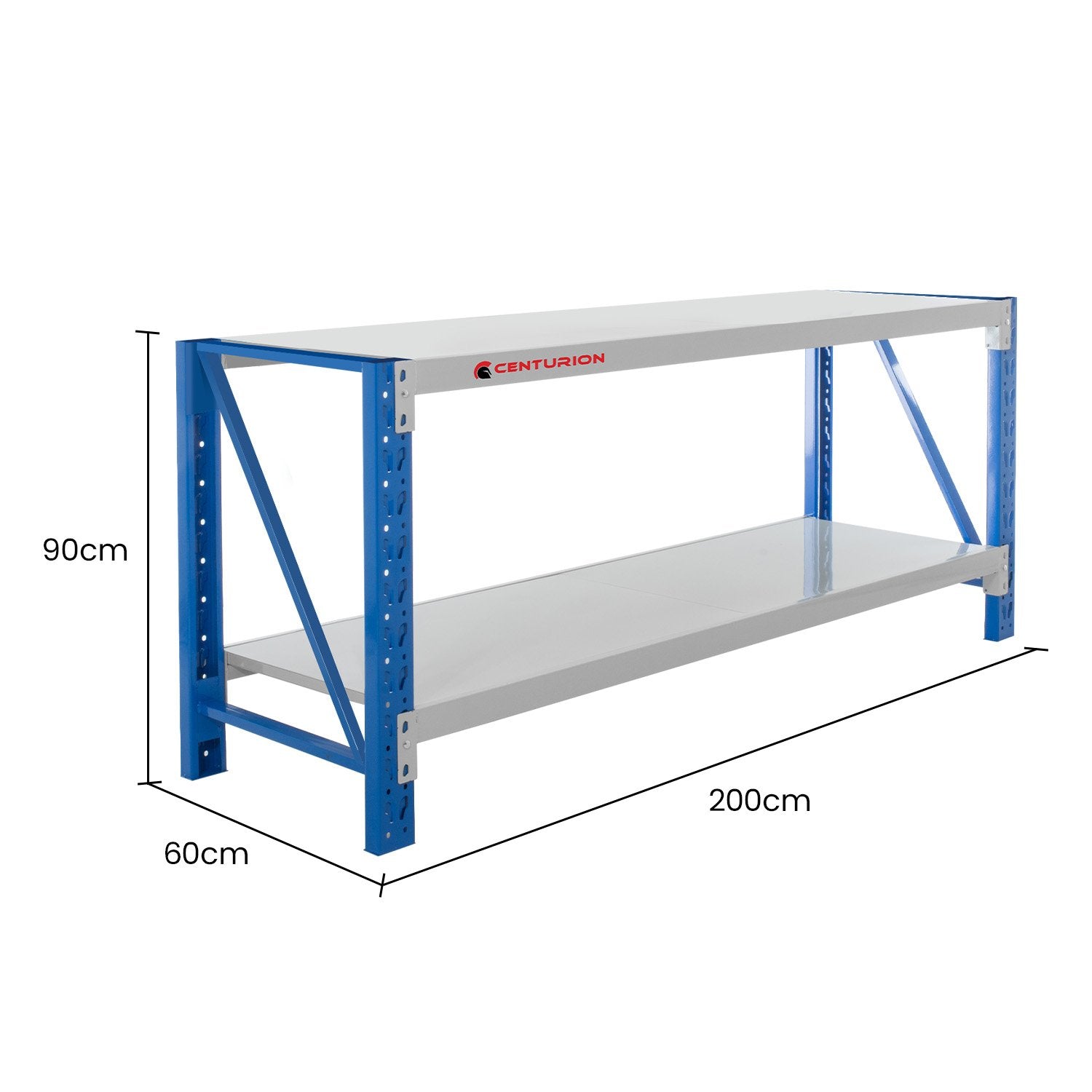 2-Layer Steel Workbench 2m 400kg Capacity Grey Blue - Centurion