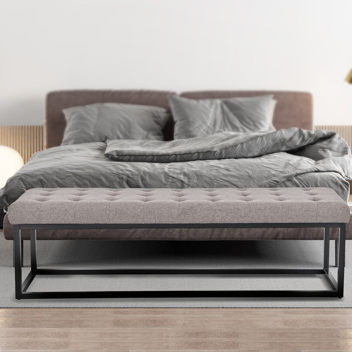 Button-tufted Upholstered Bench with Metal Legs, 149cm Wide