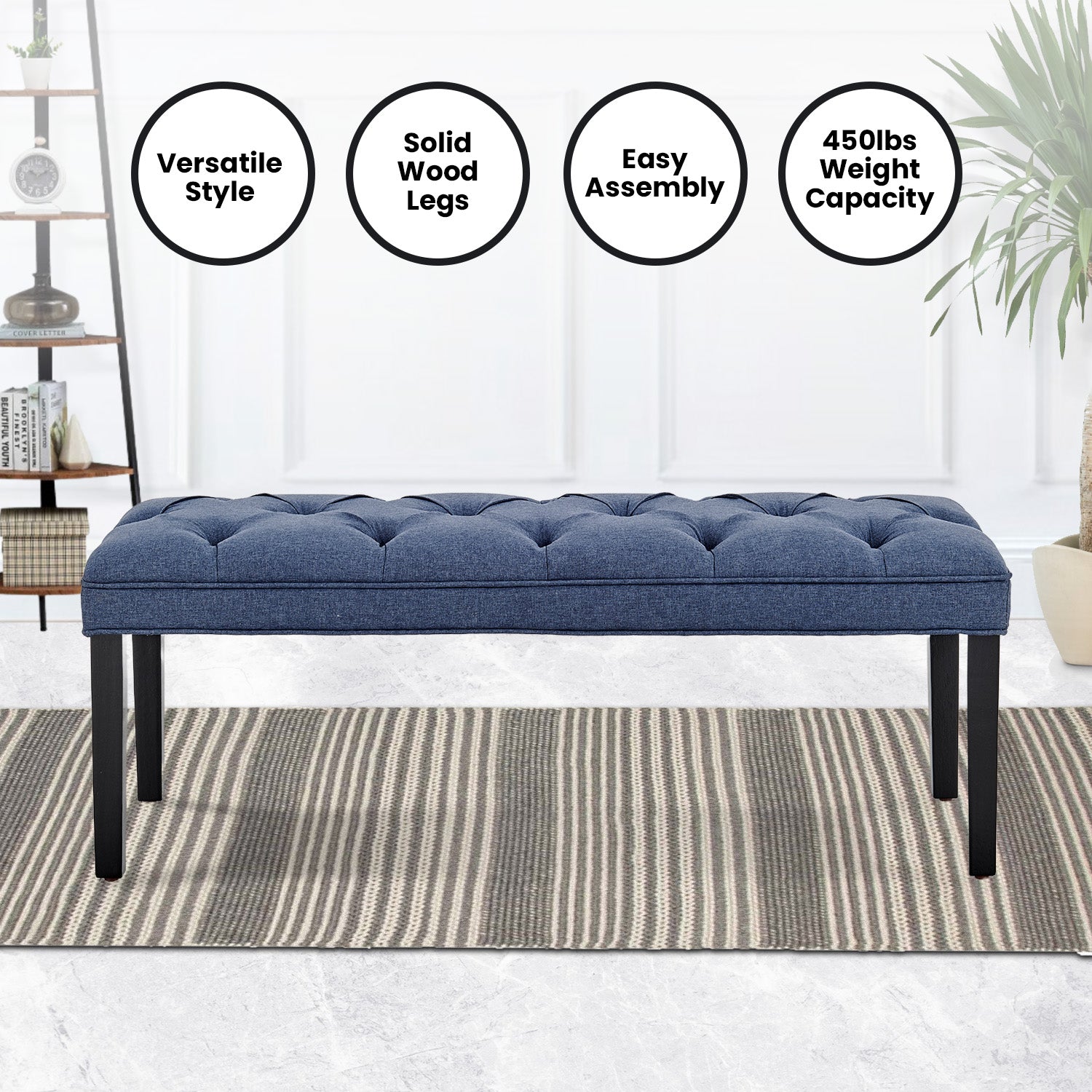 Mid-century Modern Button-tufted Linen Bench - Sarantino