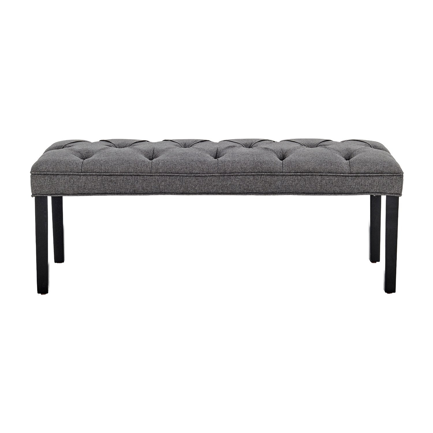 Dark Grey Linen Button-tufted Bench, Solid Wood Legs, 123cm