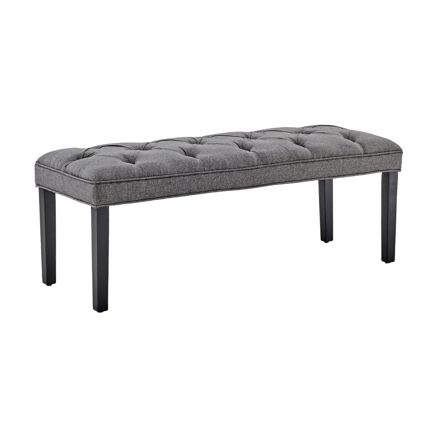 Dark Grey Linen Button-tufted Bench, Solid Wood Legs, 123cm