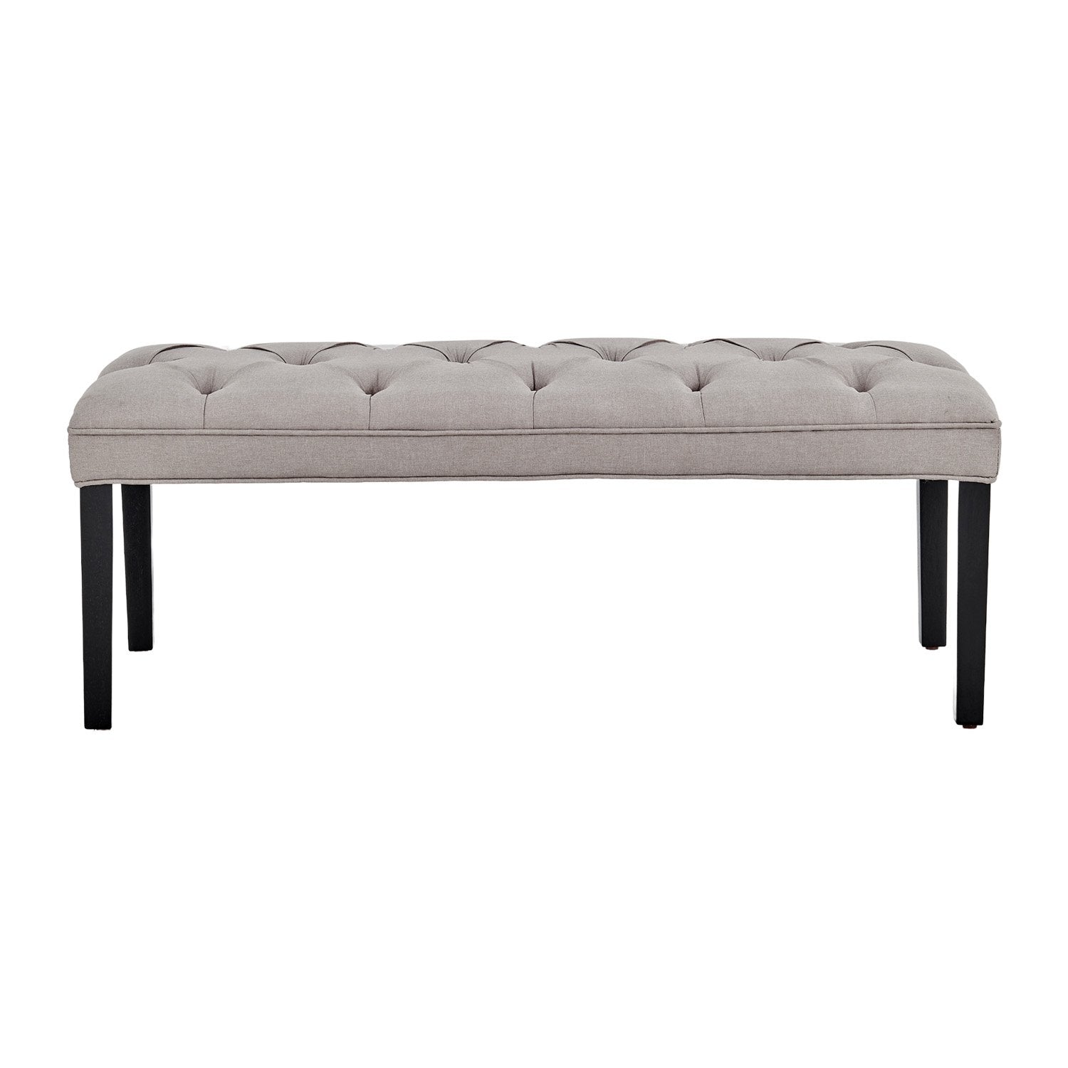 Light Grey Button-tufted Linen Bench with Wood Legs - Sarantino