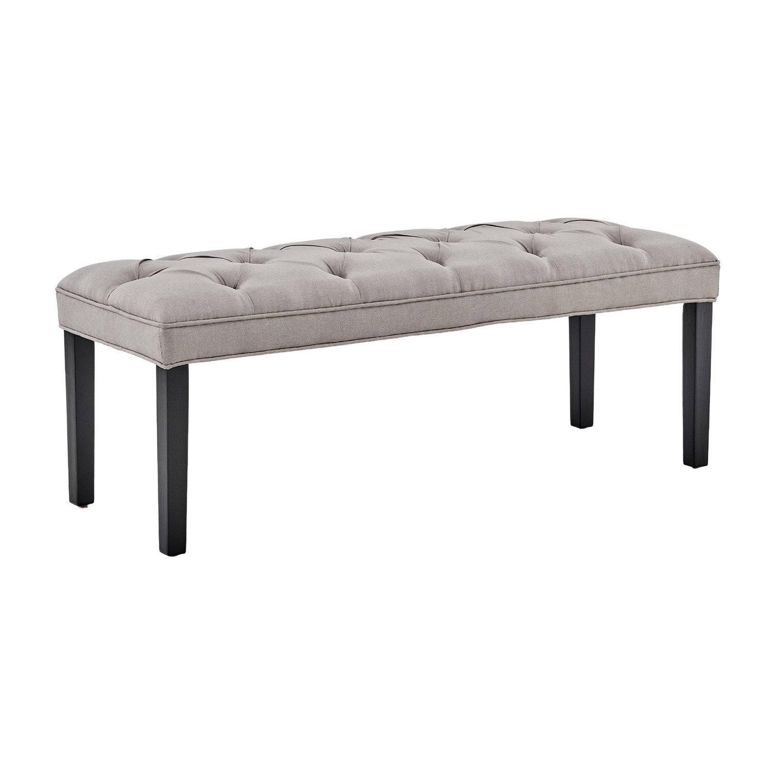 Light Grey Button-tufted Linen Bench with Wood Legs - Sarantino