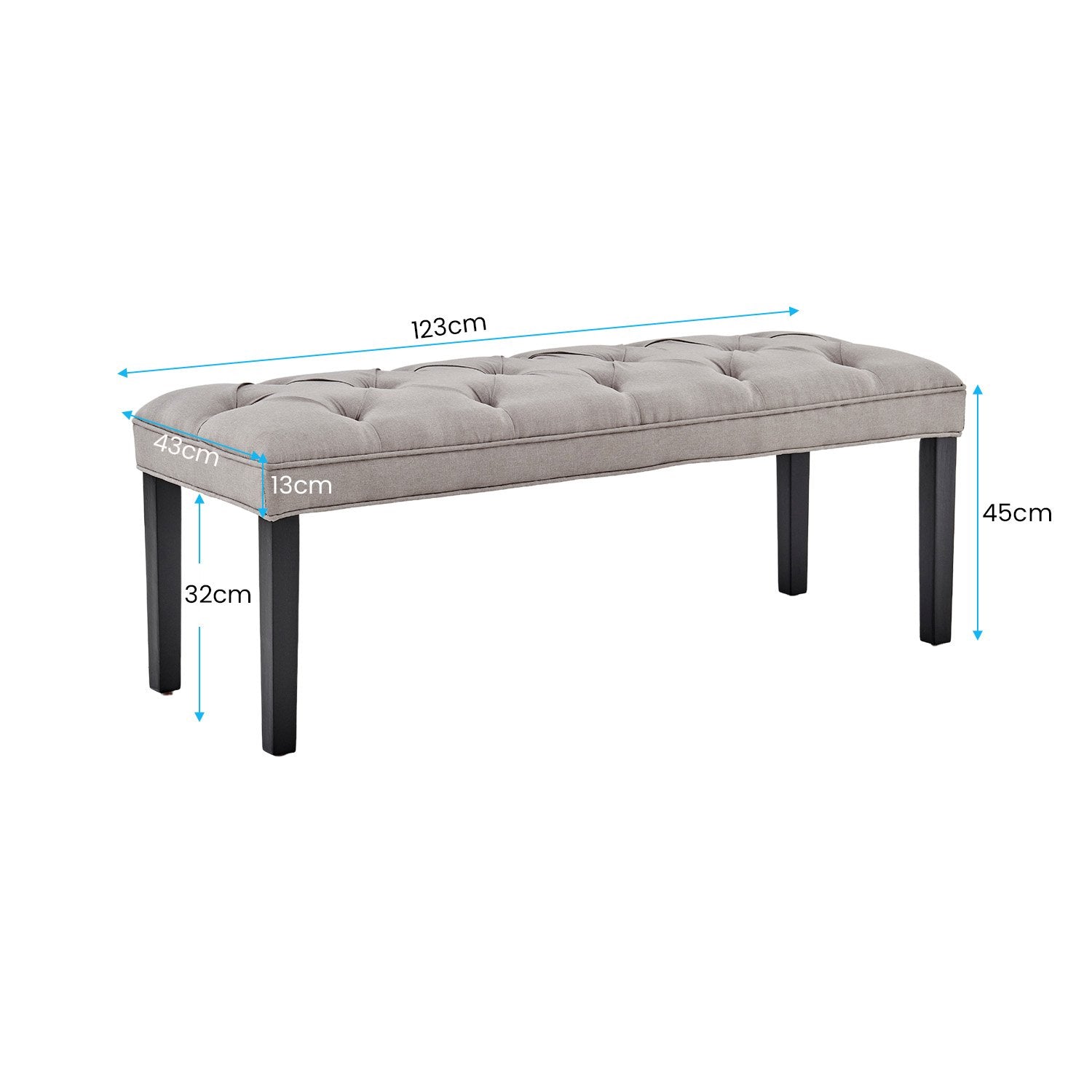 Light Grey Button-tufted Linen Bench with Wood Legs - Sarantino