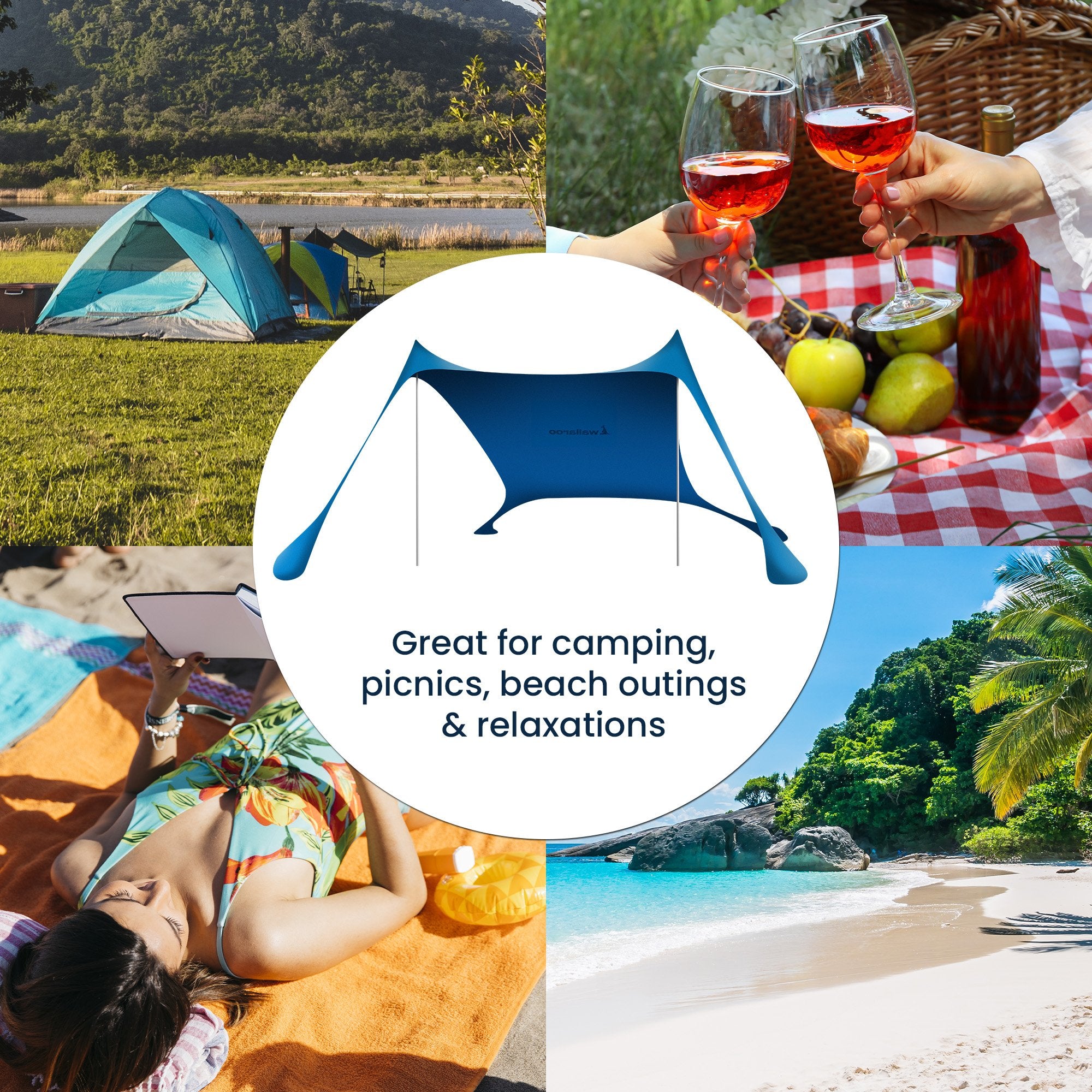 UPF 50+ Portable Beach Tent Canopy, 2m x 2m, Wallaroo