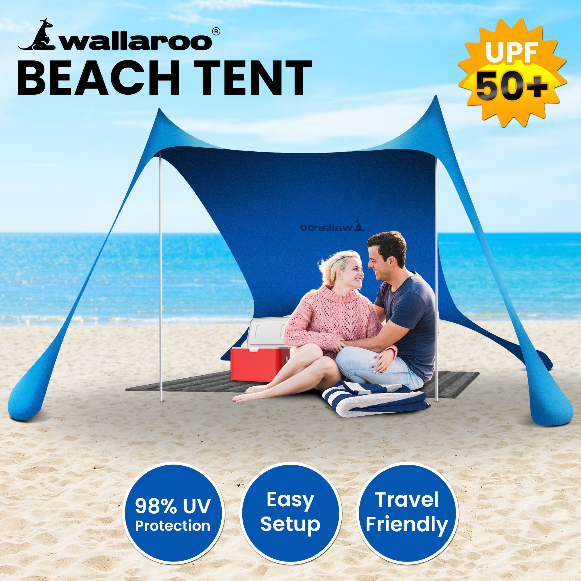 UPF 50+ Portable Beach Tent Canopy, 2m x 2m, Wallaroo