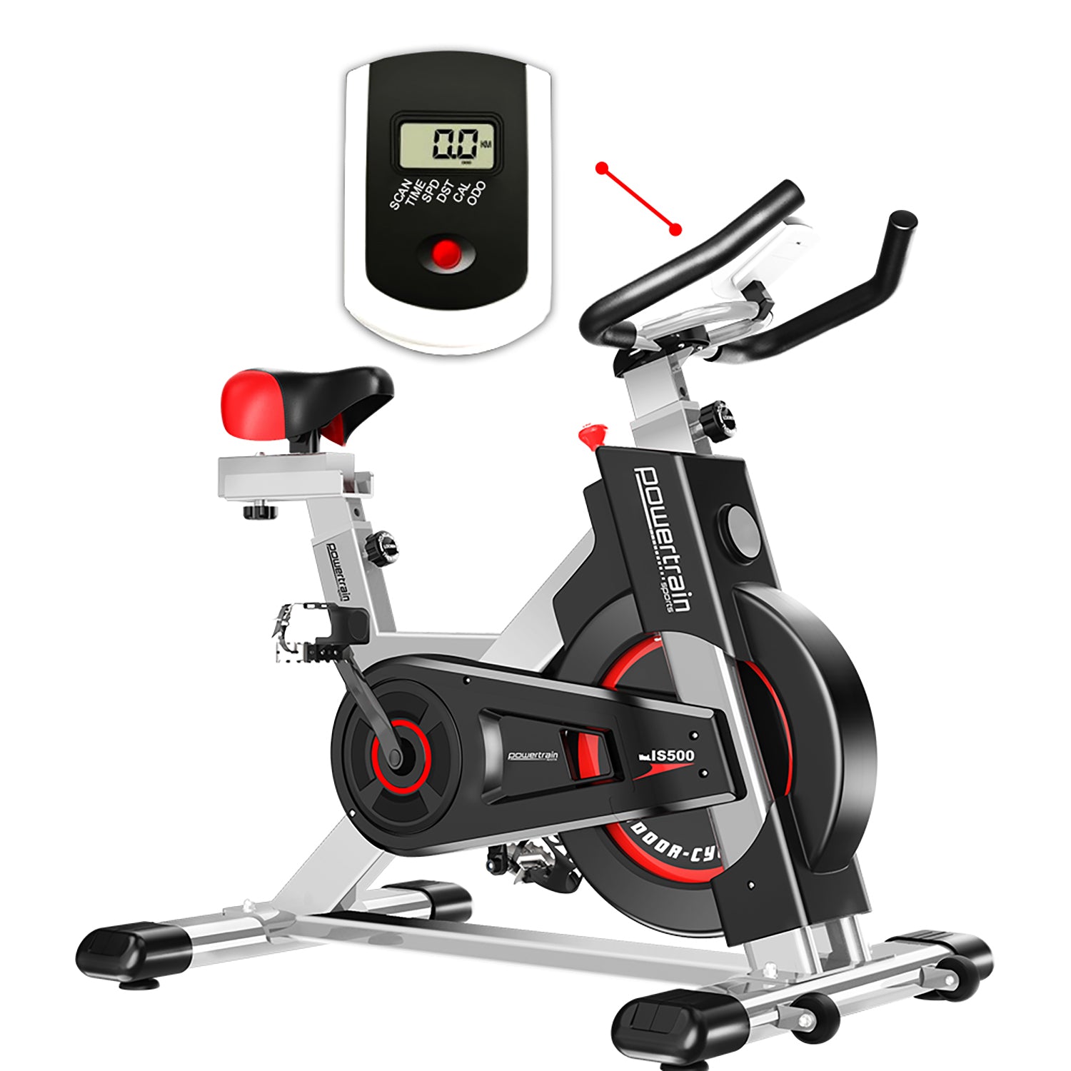 Electroplated Spin Bike with LCD Monitor & Adjustable Seat - Powertrain