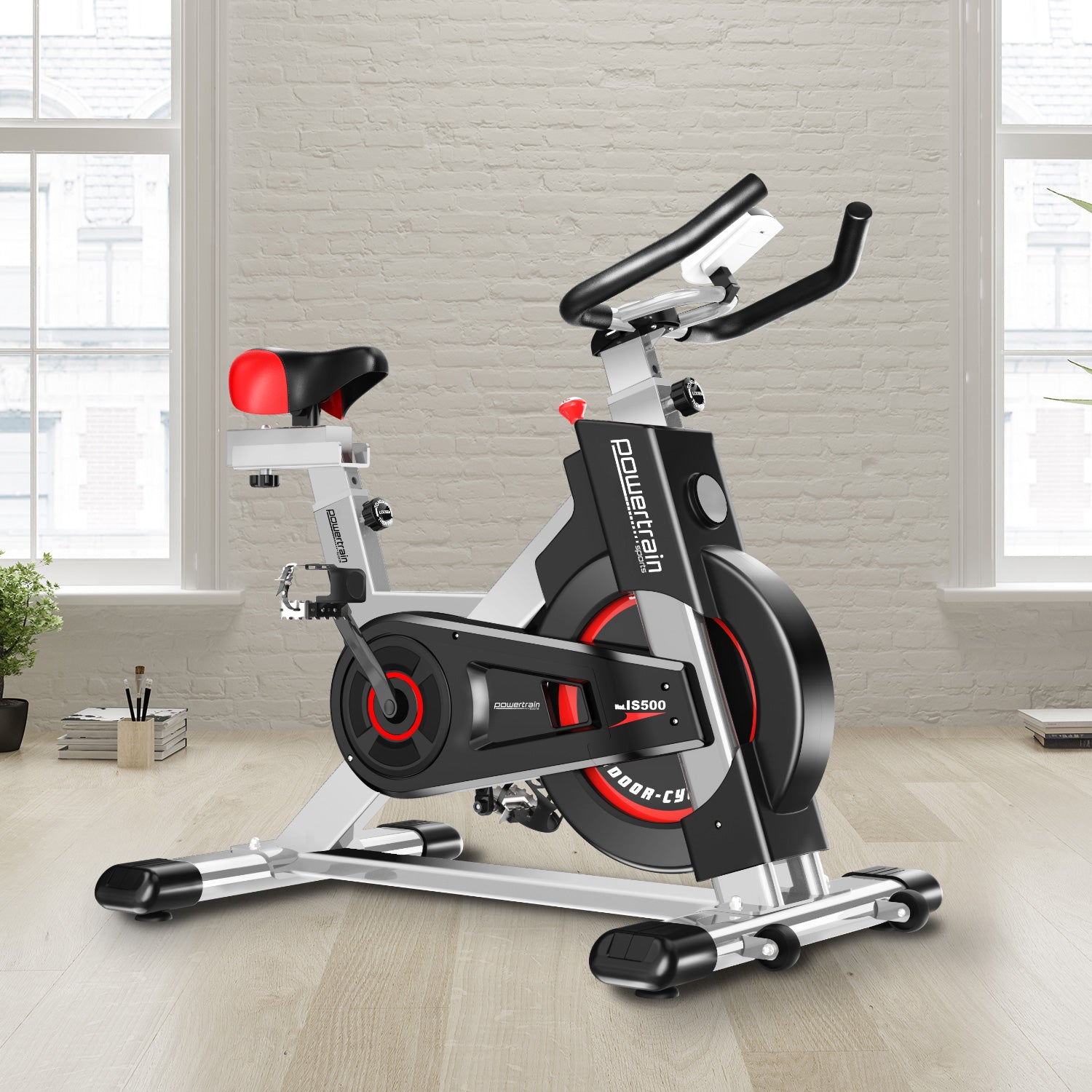 Electroplated Spin Bike with LCD Monitor & Adjustable Seat - Powertrain