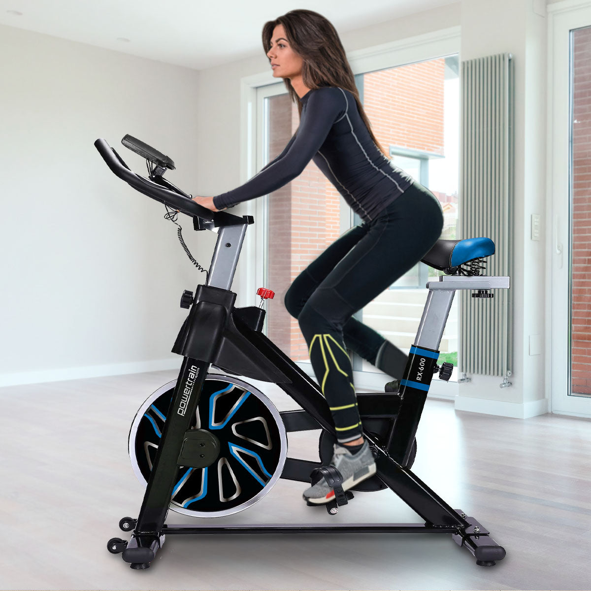 Adjustable LCD Spin Bike with Shock Absorption - PowerTrain