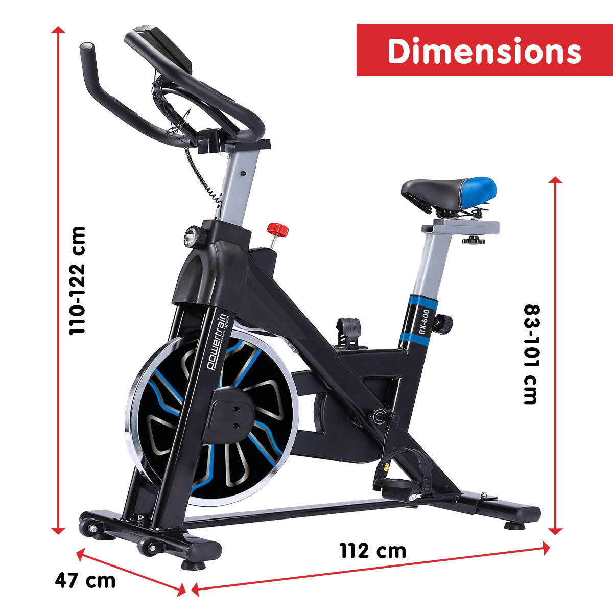 Adjustable LCD Spin Bike with Shock Absorption - PowerTrain