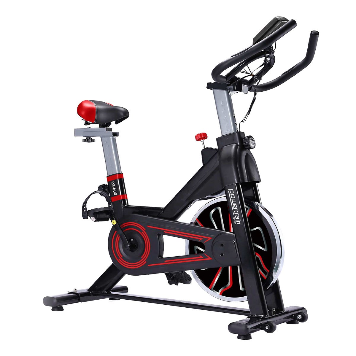 Adjustable Flywheel Spin Bike, LCD Monitor, Red - PowerTrain