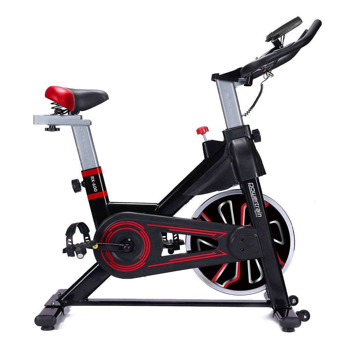 Adjustable Flywheel Spin Bike, LCD Monitor, Red - PowerTrain